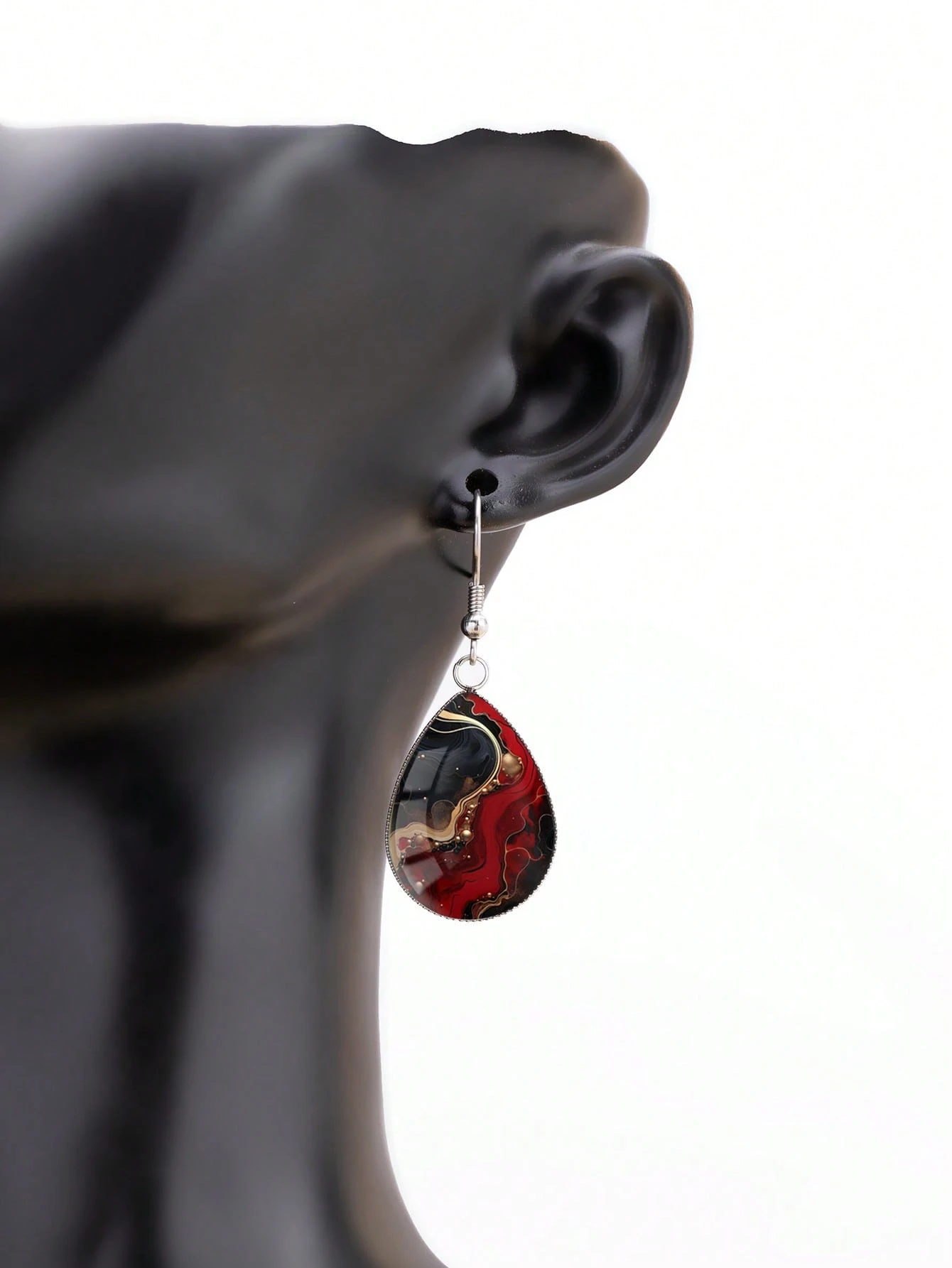 YUJUGLOW 1 paire de boucles d'oreilles style abstrait rouge à motif texturé avec crochets — vue 5