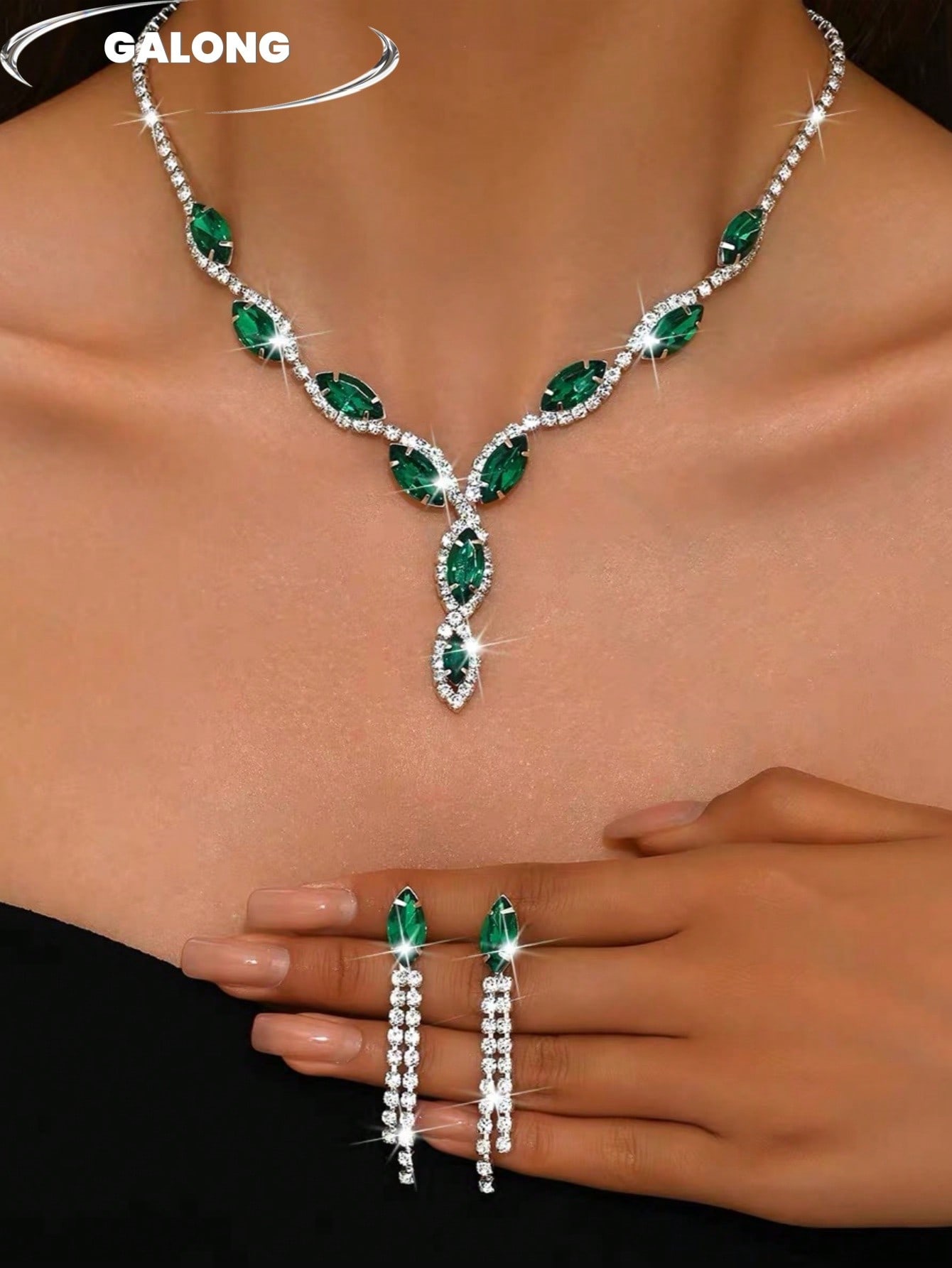 Ensemble de bijoux de luxe avec strass en forme de marquise et franges pour femmes, — vue 9