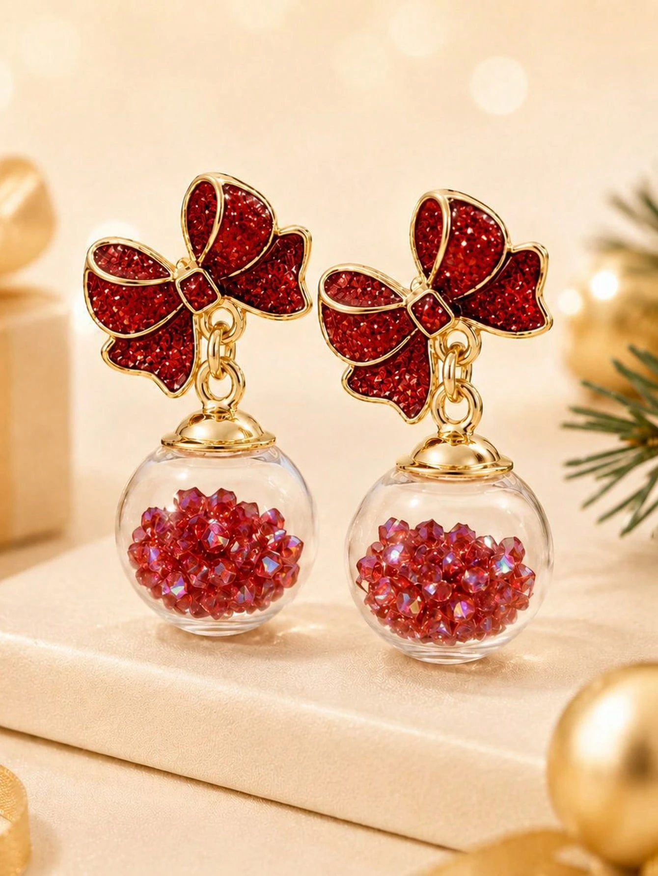 1 paire de boucles d'oreilles pendantes avec fleur de Noël et Père Noël à gland, cadeau — vue 6