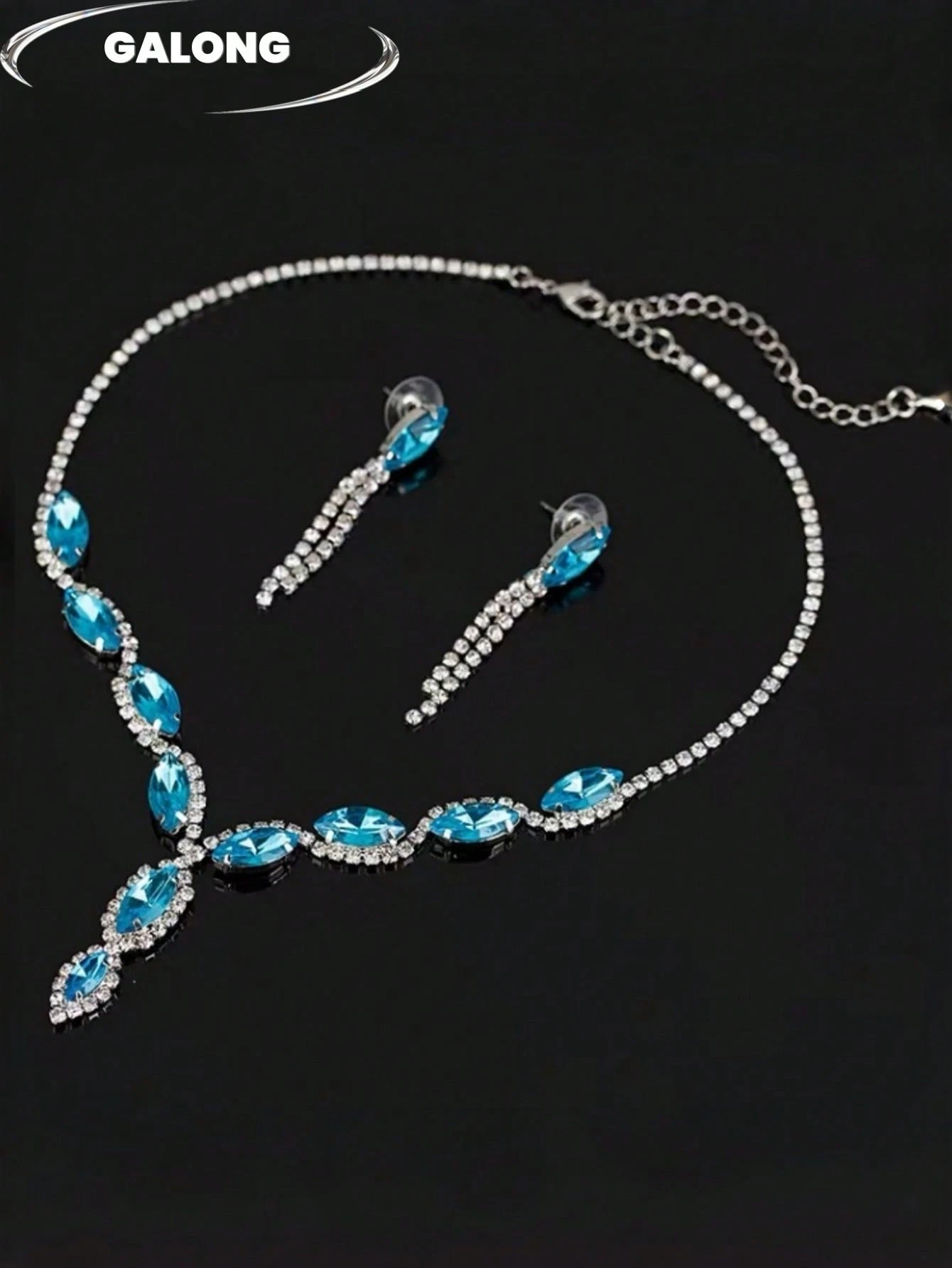 Ensemble de bijoux de luxe avec strass en forme de marquise et franges pour femmes, — vue 8