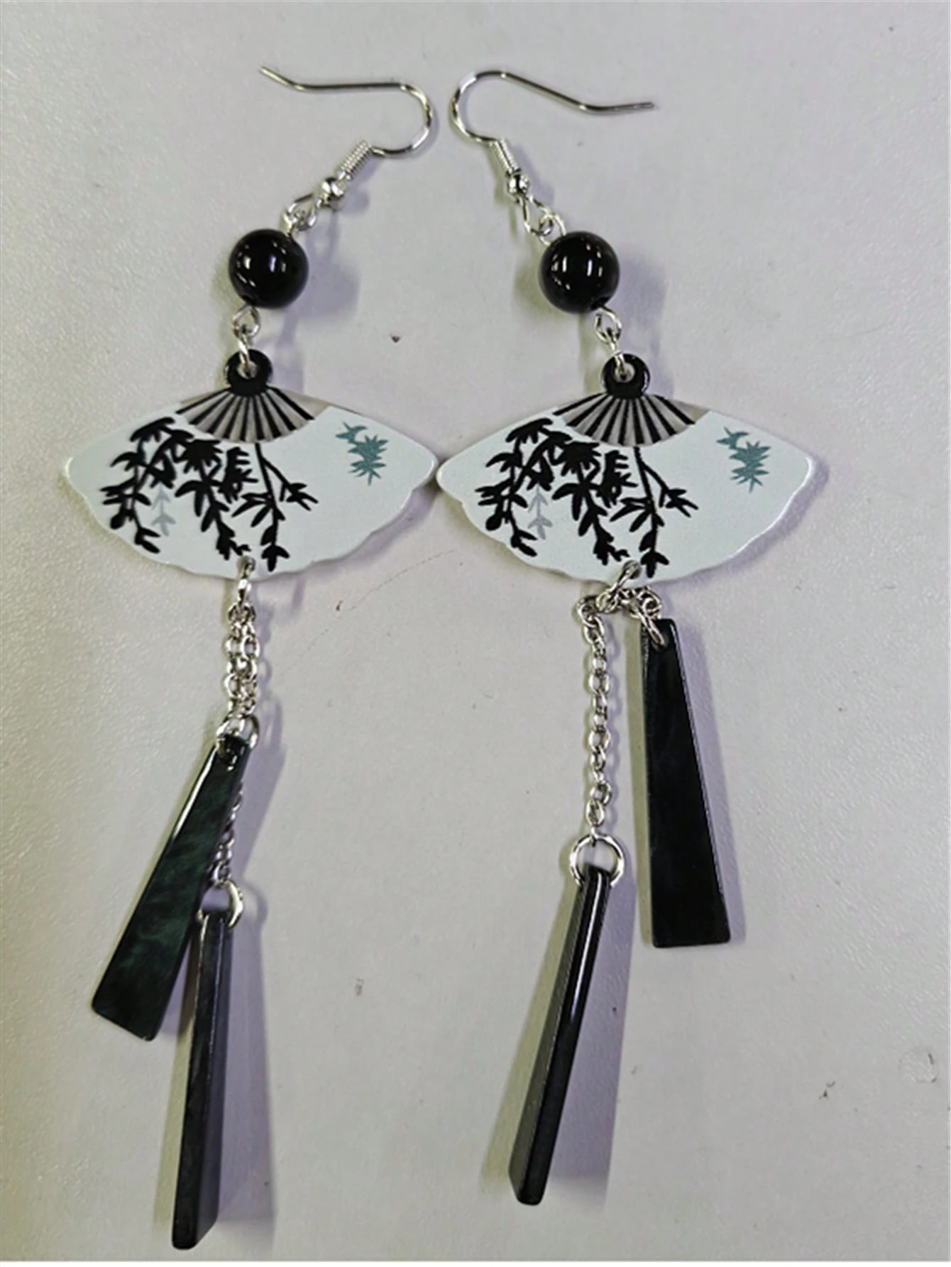 1 paire de boucles d'oreilles en forme d'éventail, argent chinois avec perle, design — vue 4