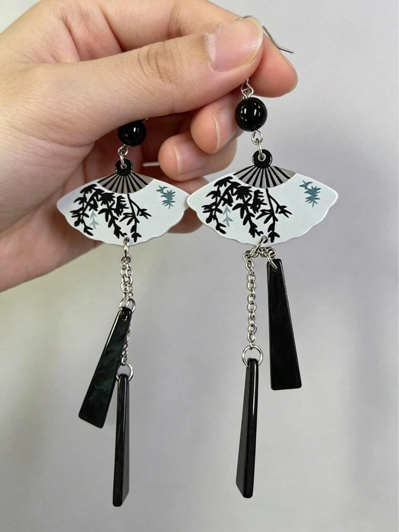 1 paire de boucles d'oreilles en forme d'éventail, argent chinois avec perle, design — vue 6