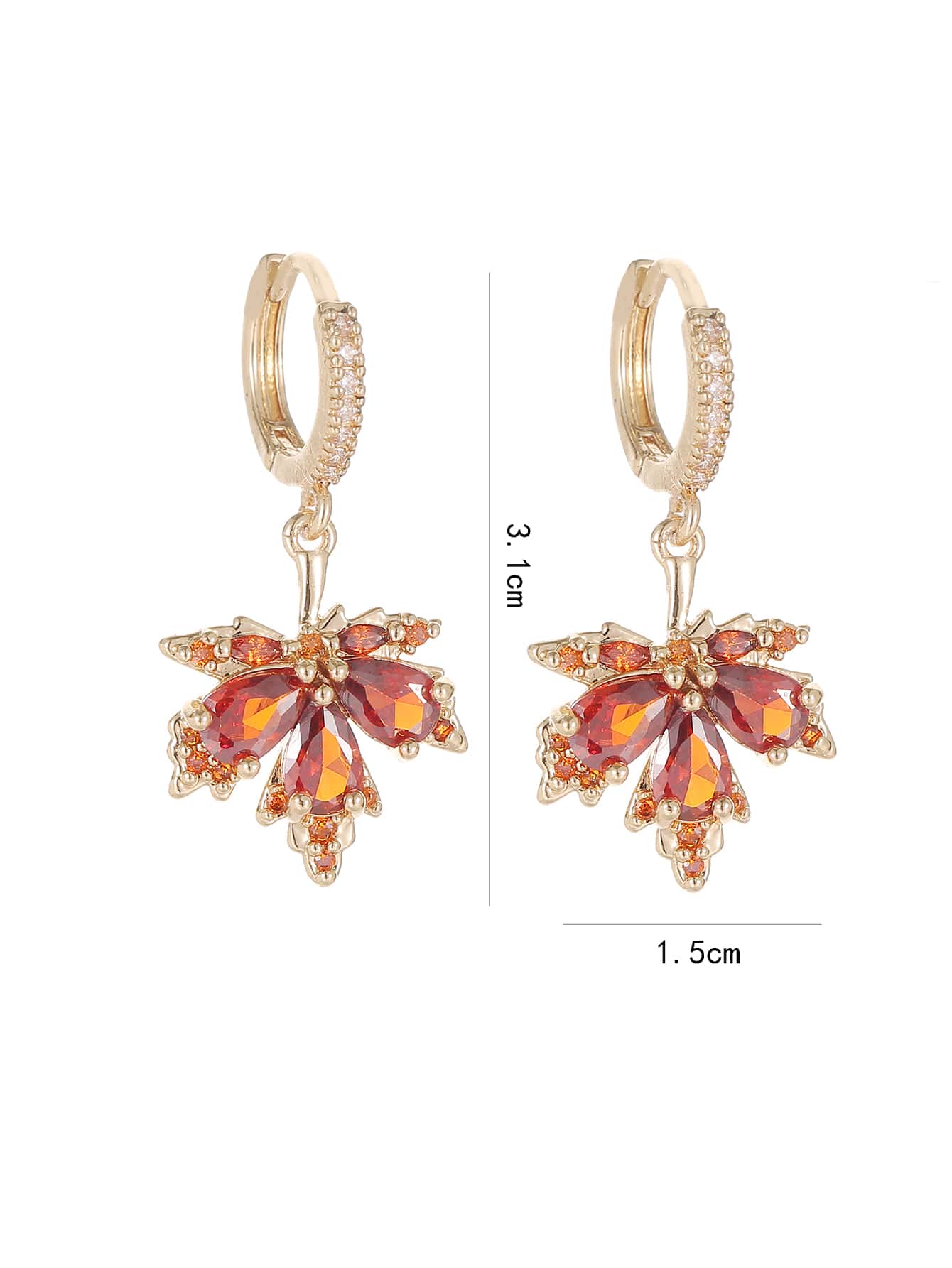 1 paire de boucles d'oreilles feuille d'érable en cuivre incrusté de zircone cubique, — vue 9