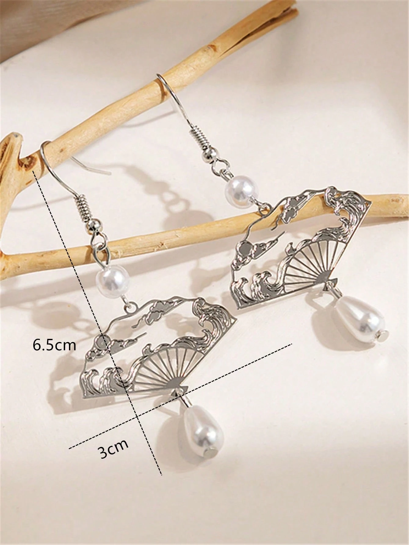 1 paire de boucles d'oreilles en forme d'éventail, argent chinois avec perle, design — vue 11