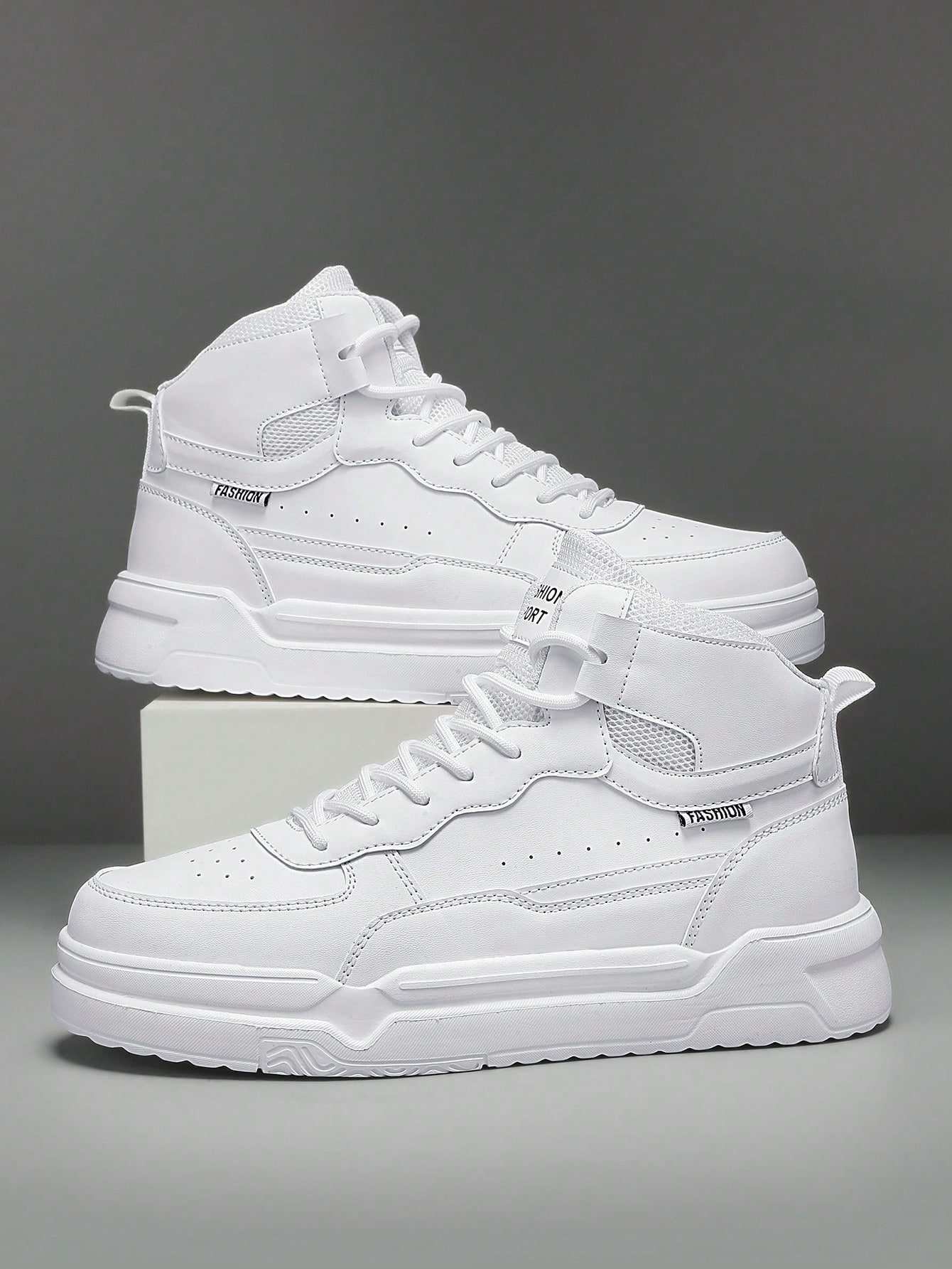 (Taille petite) Baskets patchwork noir et blanc pour hommes, design de niche à lacets — vue 2