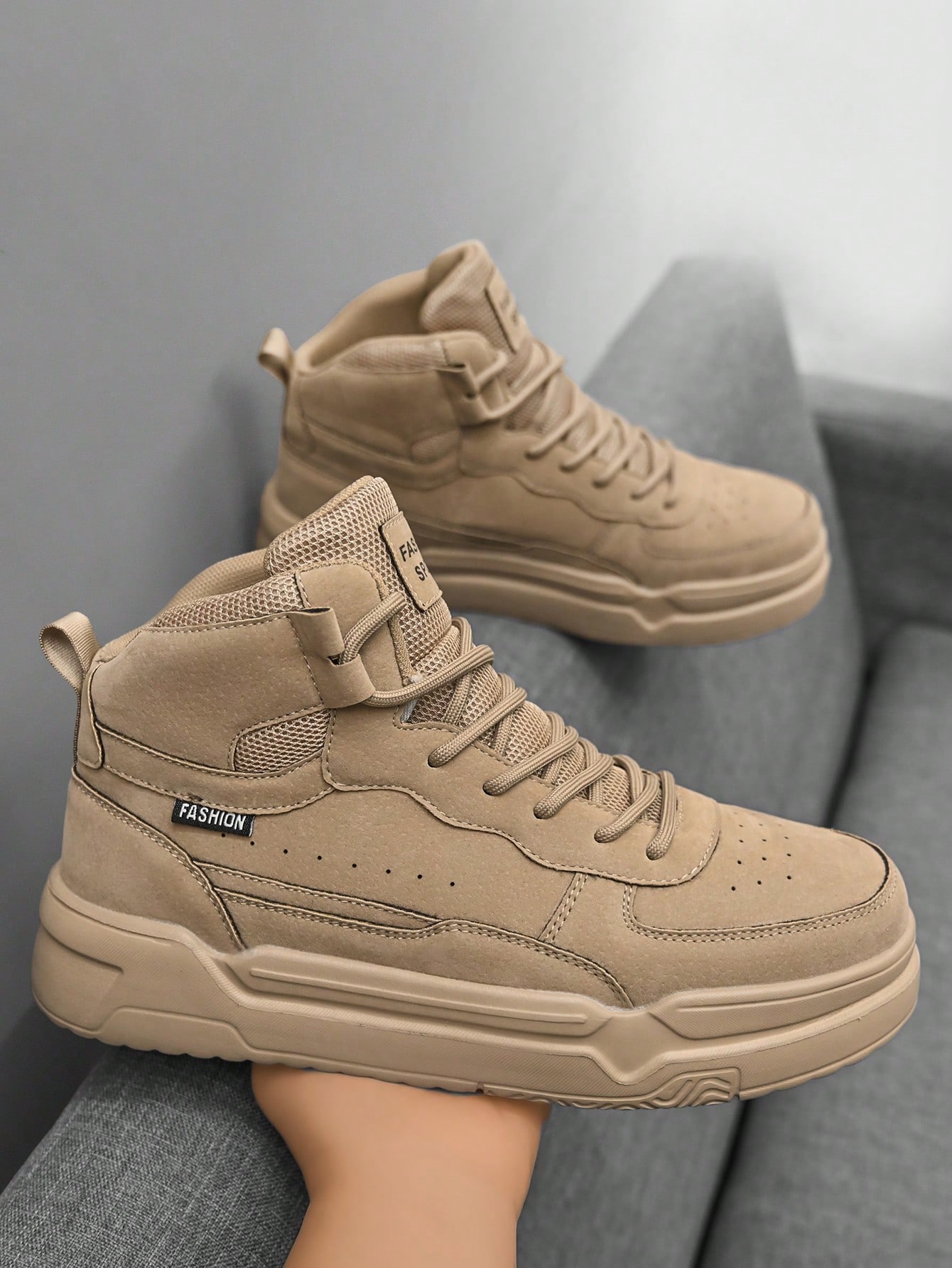 (Taille petite) Baskets patchwork noir et blanc pour hommes, design de niche à lacets — vue 3