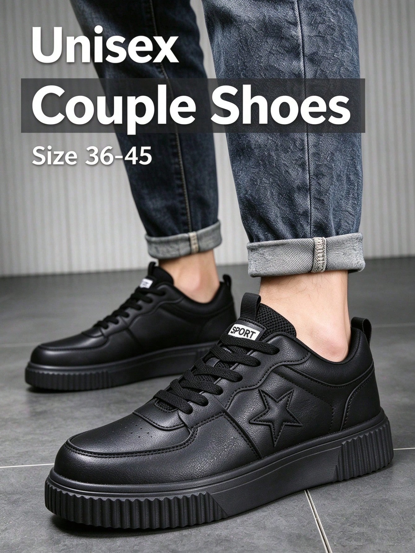 Chaussures de sport pour hommes, chaussures classiques en PU noir pur, baskets basses à