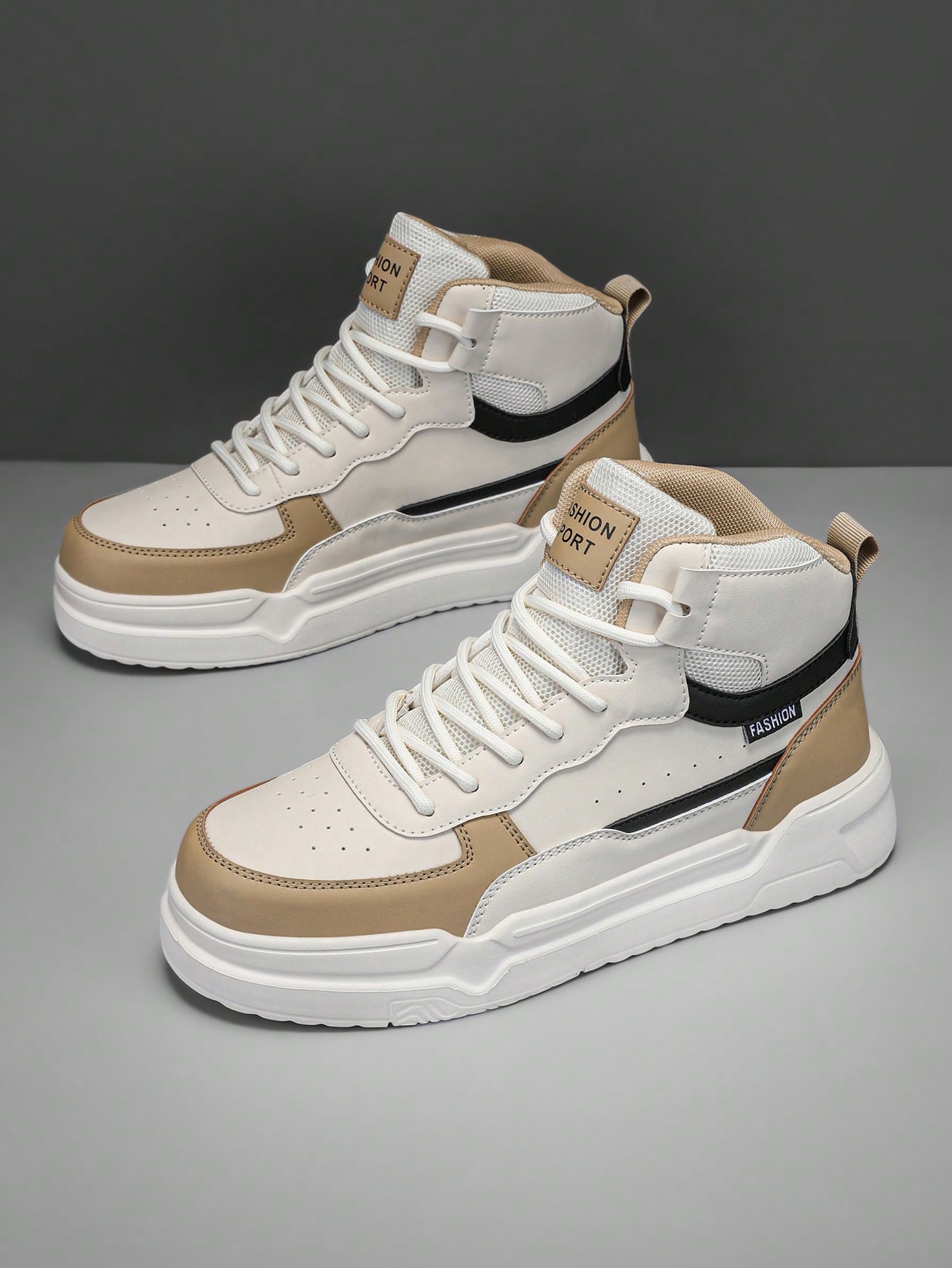(Taille petite) Baskets patchwork noir et blanc pour hommes, design de niche à lacets — vue 10