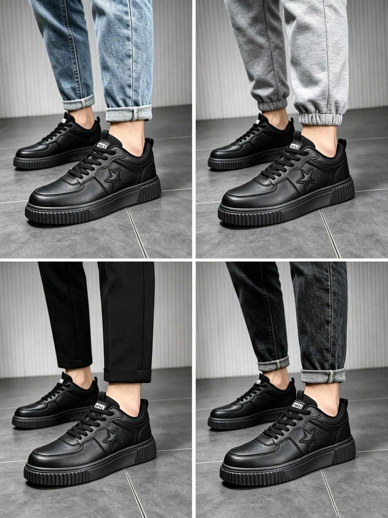 Chaussures de sport pour hommes, chaussures classiques en PU noir pur, baskets basses à — vue 4