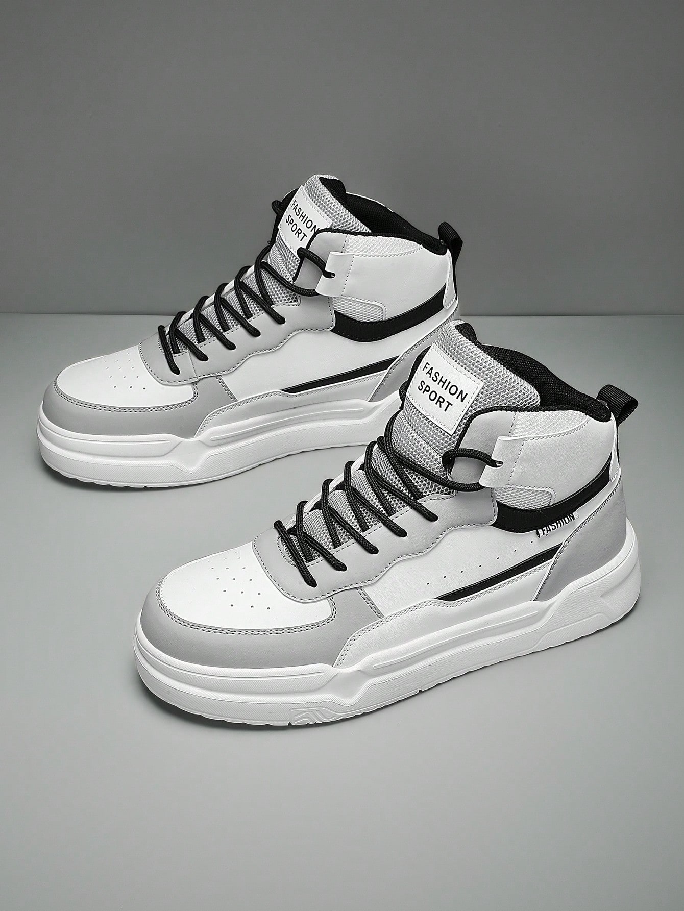 (Taille petite) Baskets patchwork noir et blanc pour hommes, design de niche à lacets — vue 9