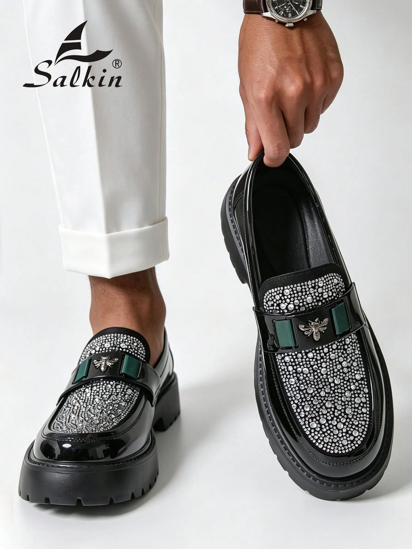 Salkin Nouvelles chaussures de créateur de mode pour hommes, mocassins sans lacets