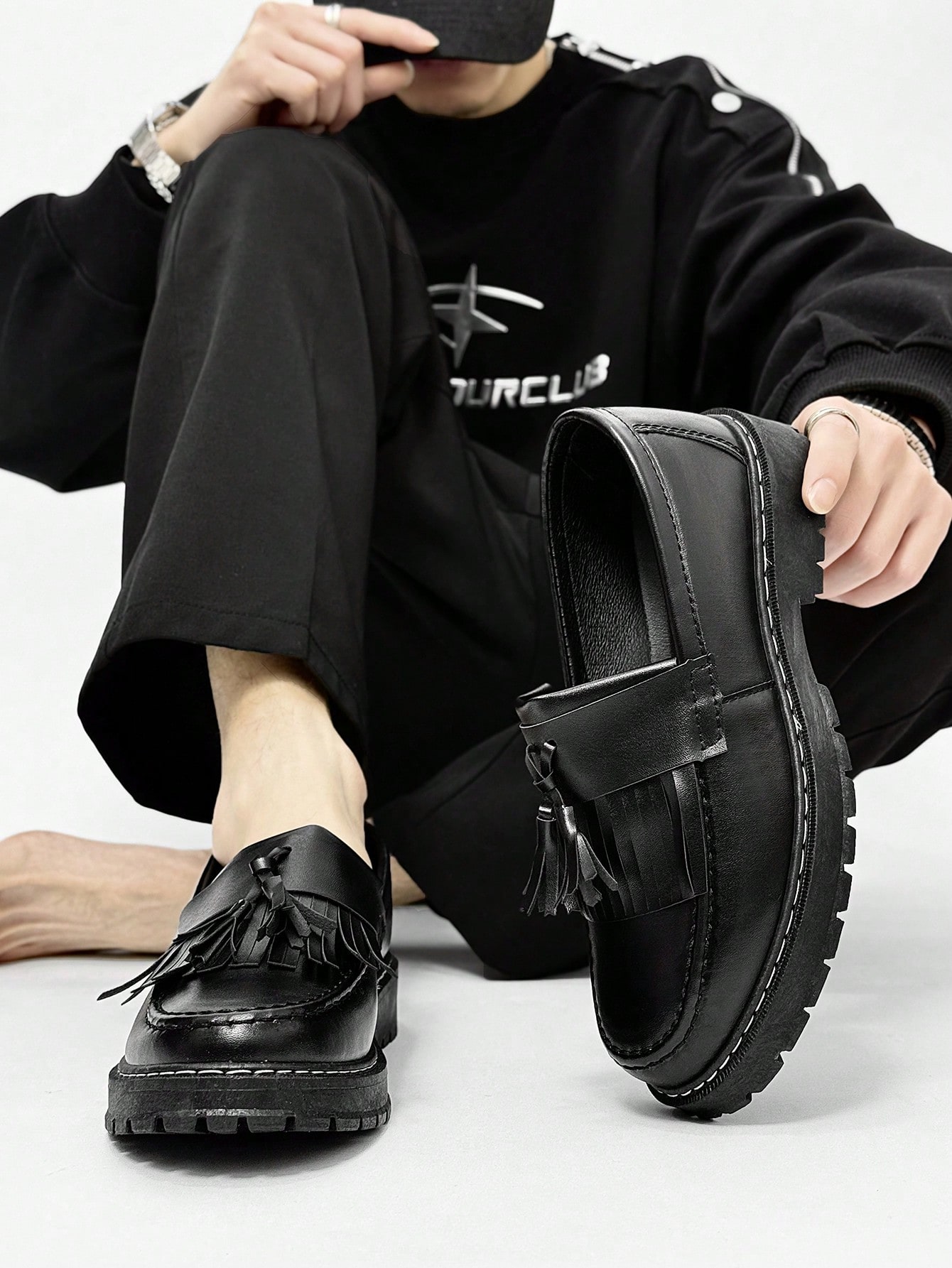 Chaussures noir épaisses à semelle épaisse pour hommes, augmentant la hauteur, mocassins — vue 3