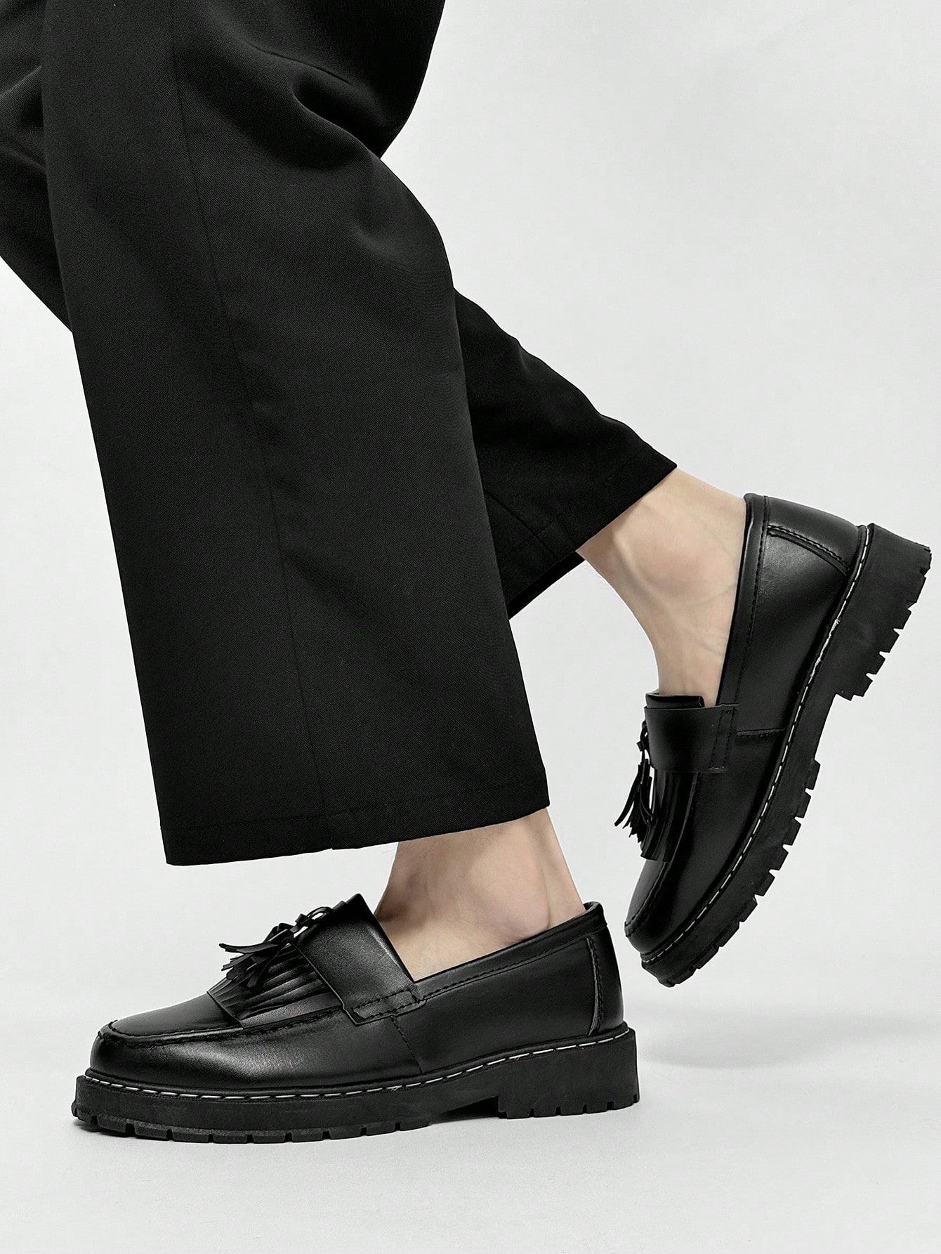 Chaussures noir épaisses à semelle épaisse pour hommes, augmentant la hauteur, mocassins — vue 5