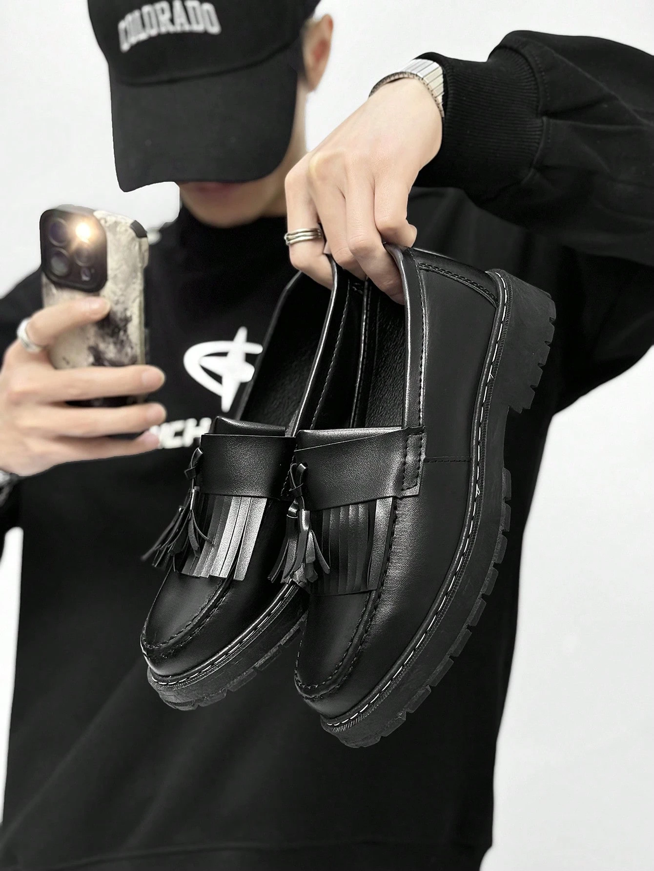 Chaussures noir épaisses à semelle épaisse pour hommes, augmentant la hauteur, mocassins — vue 2