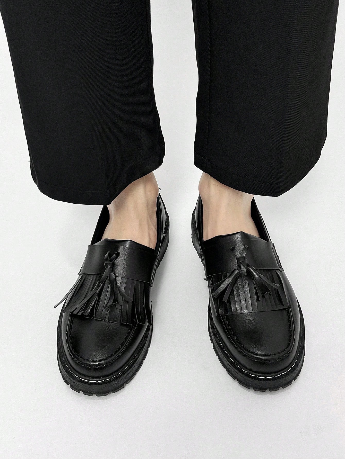 Chaussures noir épaisses à semelle épaisse pour hommes, augmentant la hauteur, mocassins — vue 6