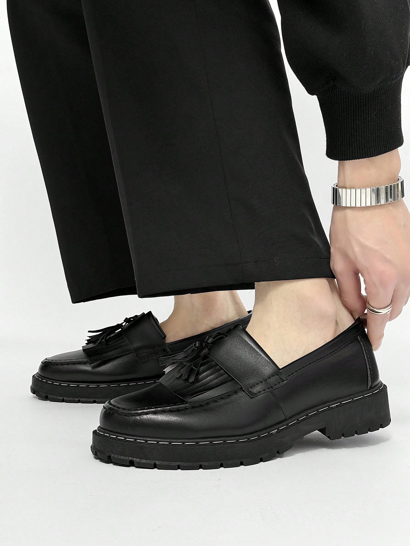 Chaussures noir épaisses à semelle épaisse pour hommes, augmentant la hauteur, mocassins — vue 4