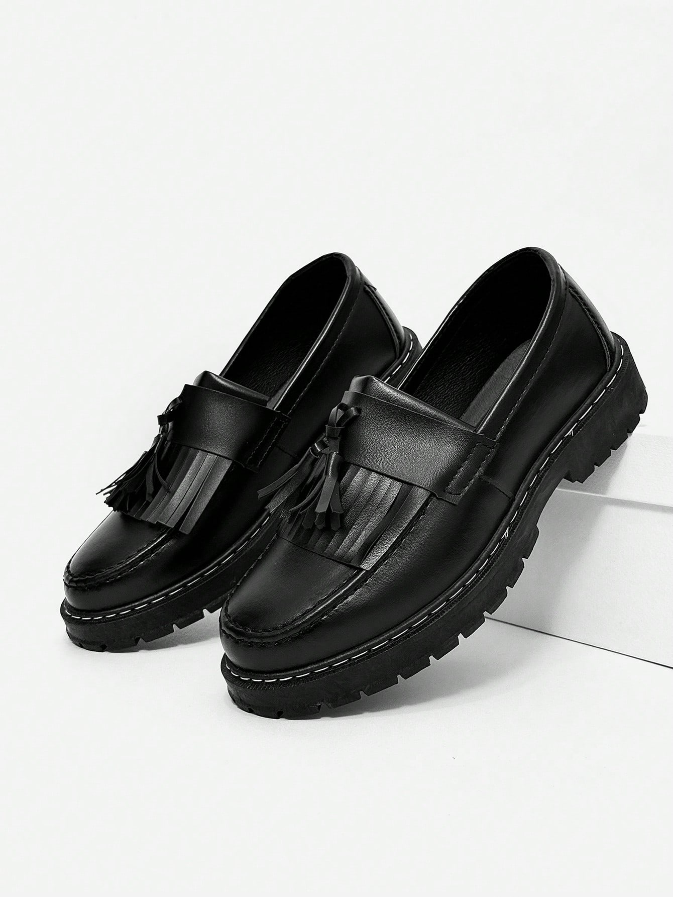 Chaussures noir épaisses à semelle épaisse pour hommes, augmentant la hauteur, mocassins