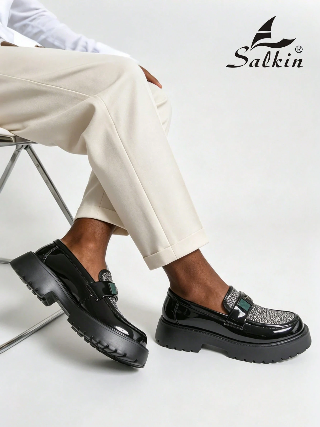 Salkin Nouvelles chaussures de créateur de mode pour hommes, mocassins sans lacets — vue 7