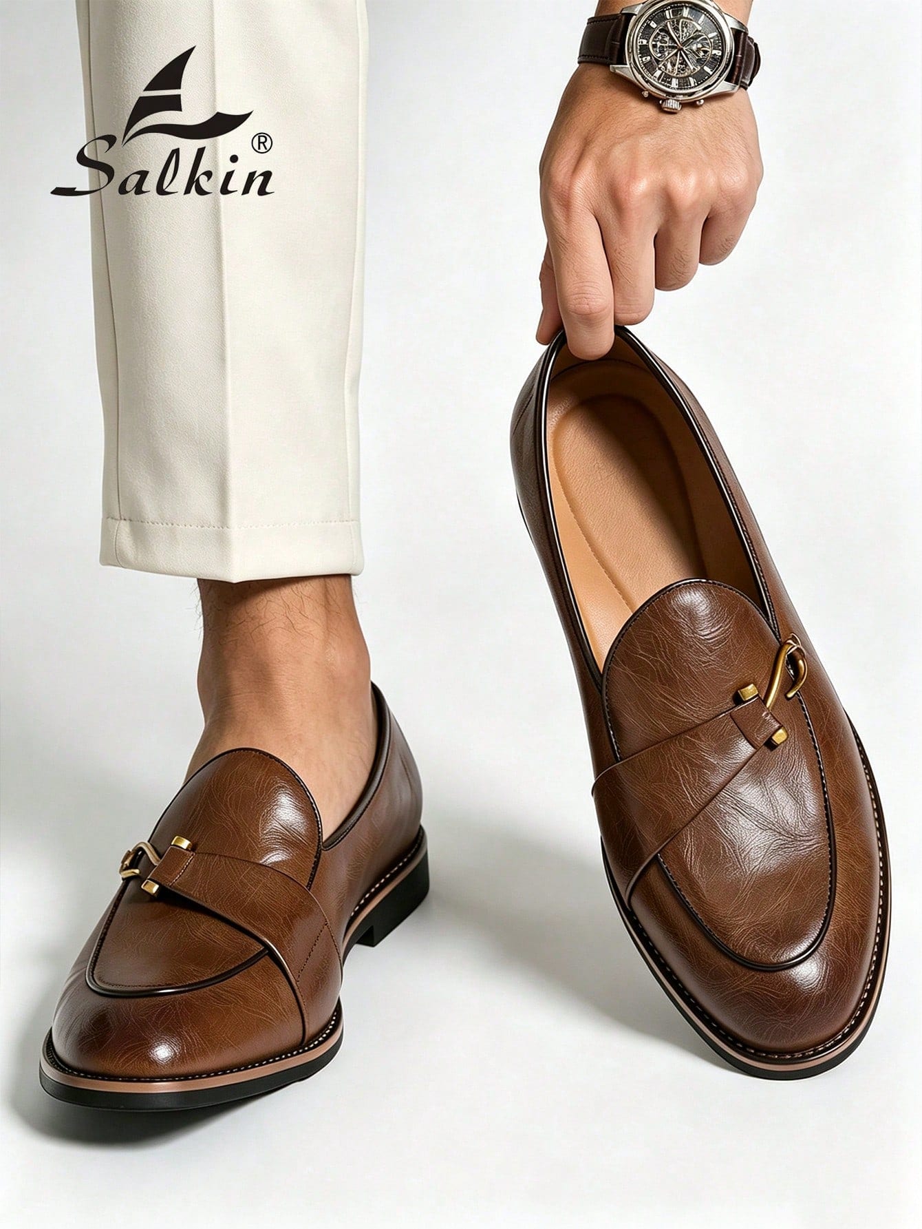 Salkin Mocassins à enfiler de luxe vintage pour hommes, chaussures élégantes pour