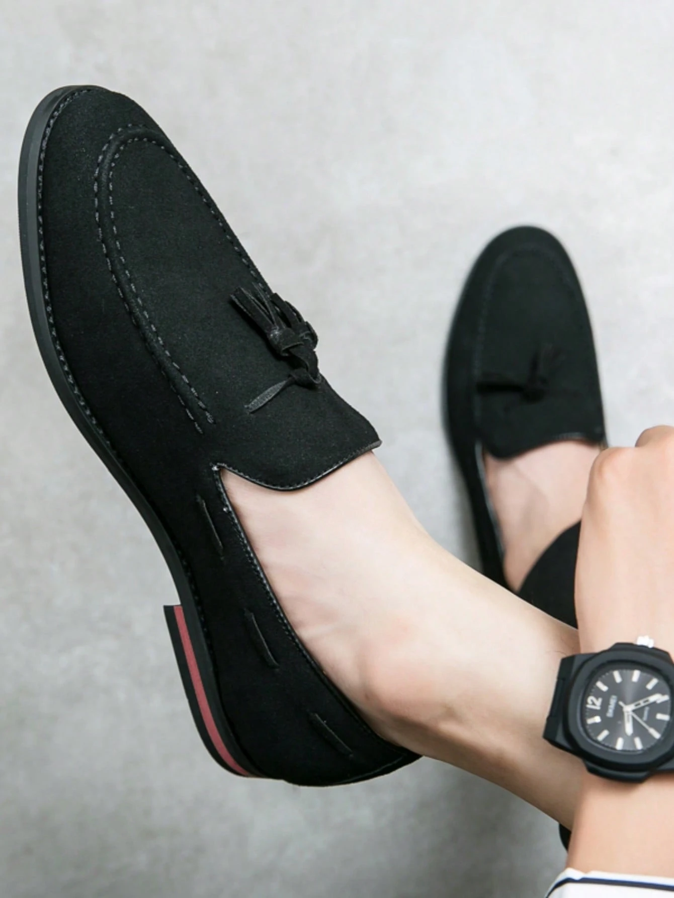 Mocassins mat de style britannique pour hommes avec glands et surpiqûres en haricot, — vue 6