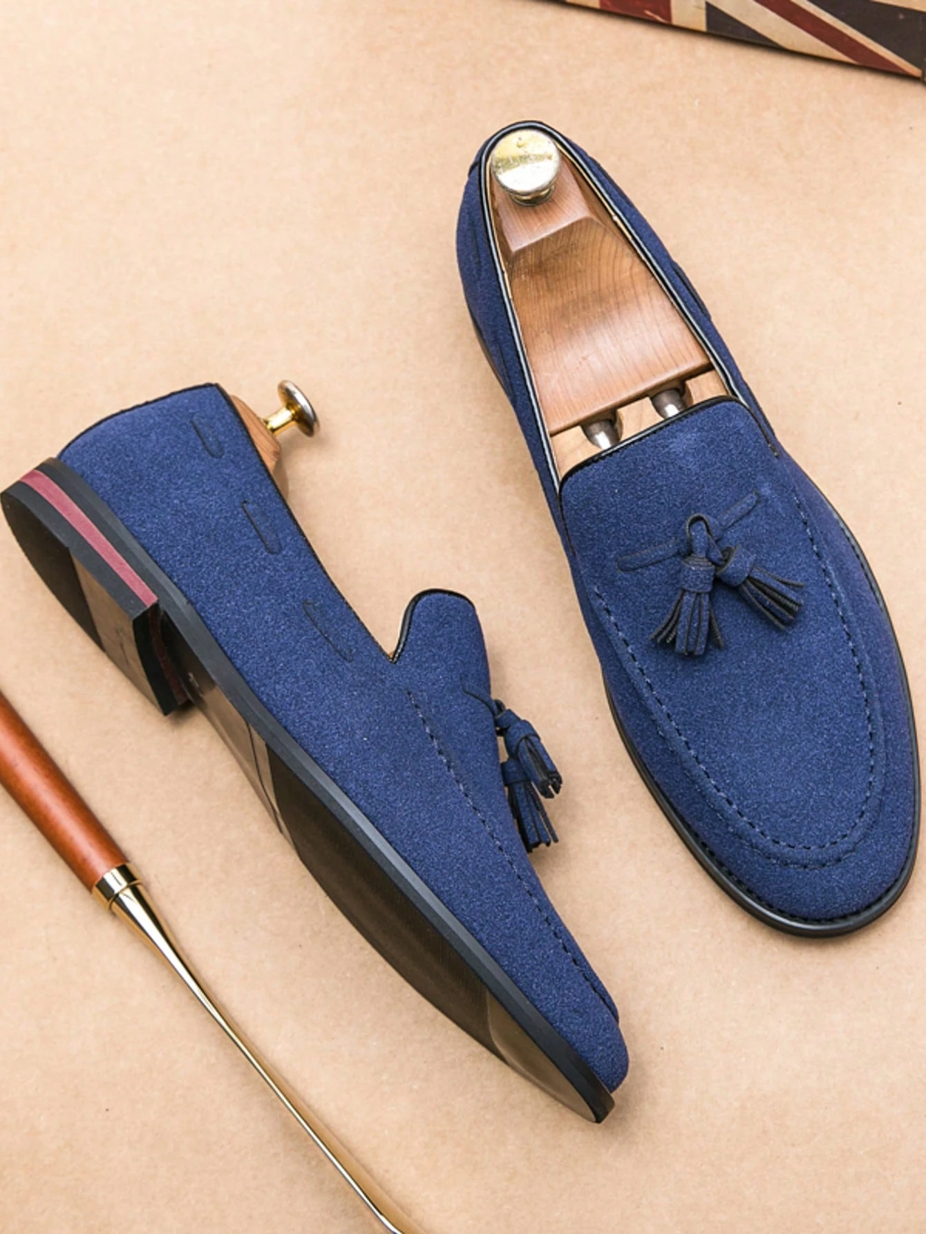 Mocassins mat de style britannique pour hommes avec glands et surpiqûres en haricot,