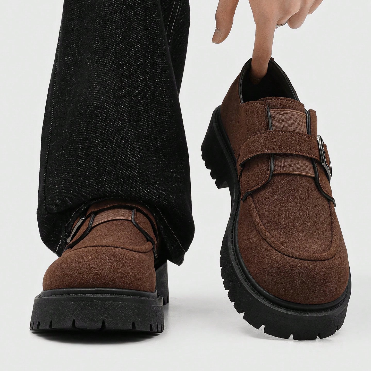 Mocassins à semelle épaisse et bout rond pour hommes jeunes, chaussures Derby style