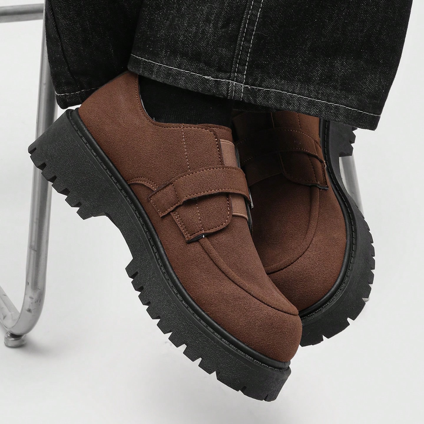 Mocassins à semelle épaisse et bout rond pour hommes jeunes, chaussures Derby style — vue 3