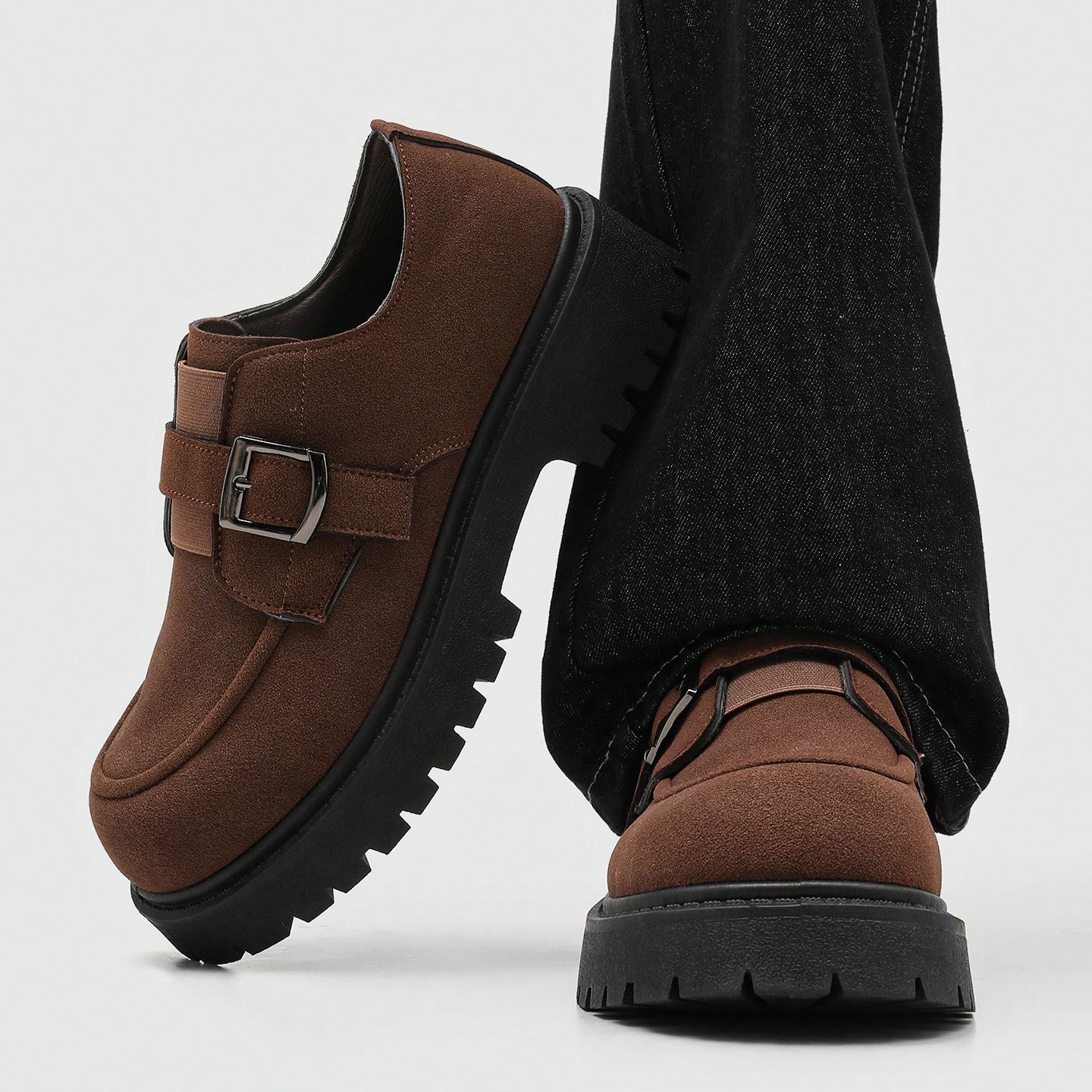 Mocassins à semelle épaisse et bout rond pour hommes jeunes, chaussures Derby style — vue 2