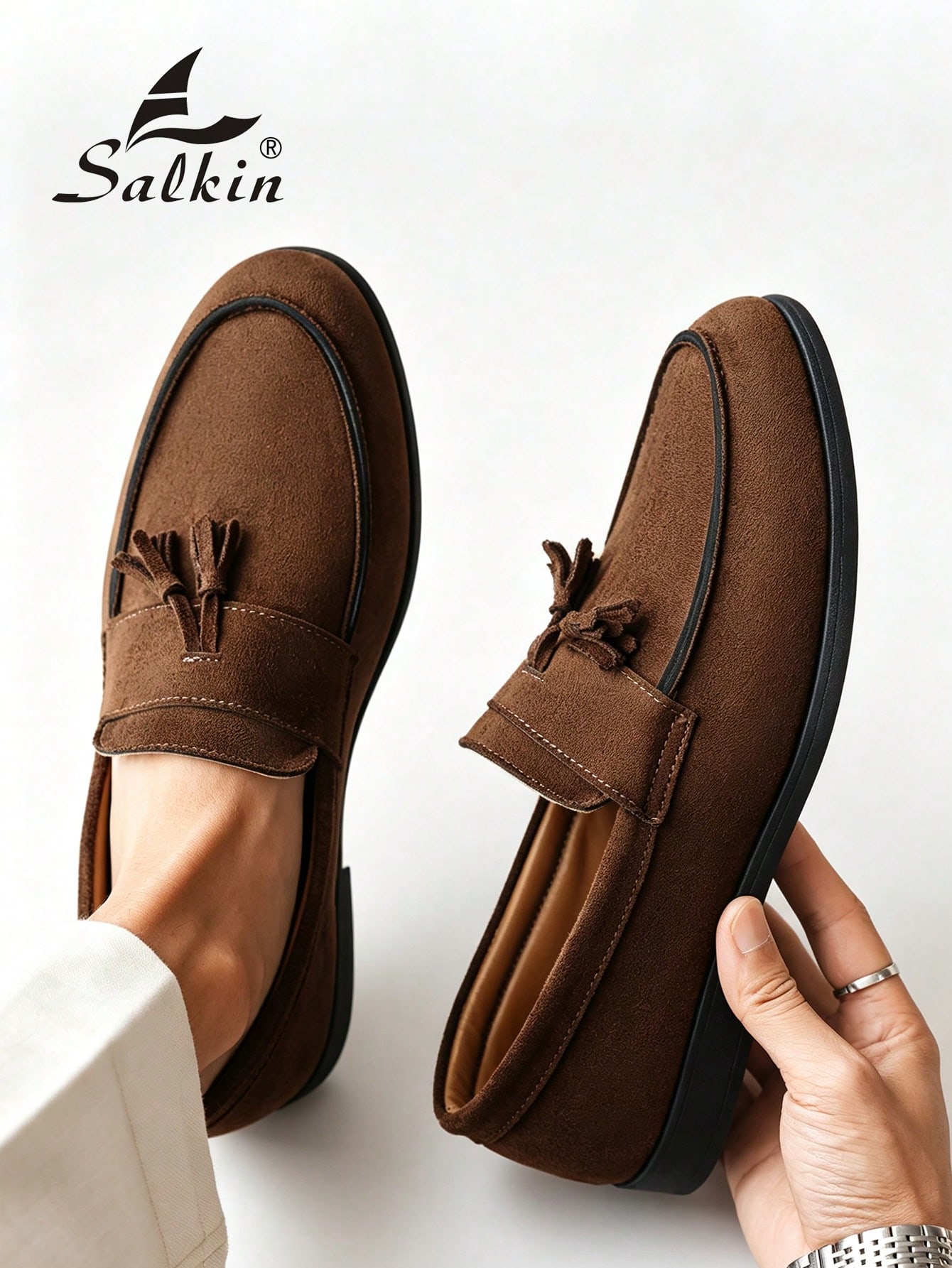 Salkin Mocassins sans lacets de style britannique pour hommes, chaussures avec décoration — vue 8