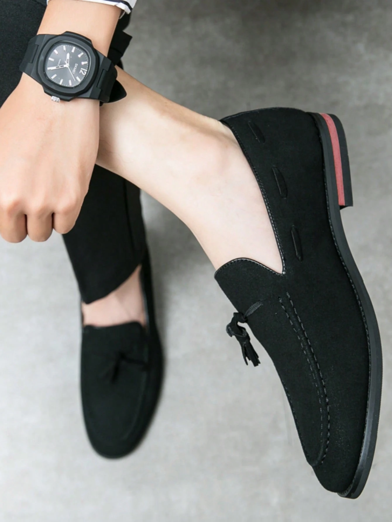 Mocassins mat de style britannique pour hommes avec glands et surpiqûres en haricot, — vue 8