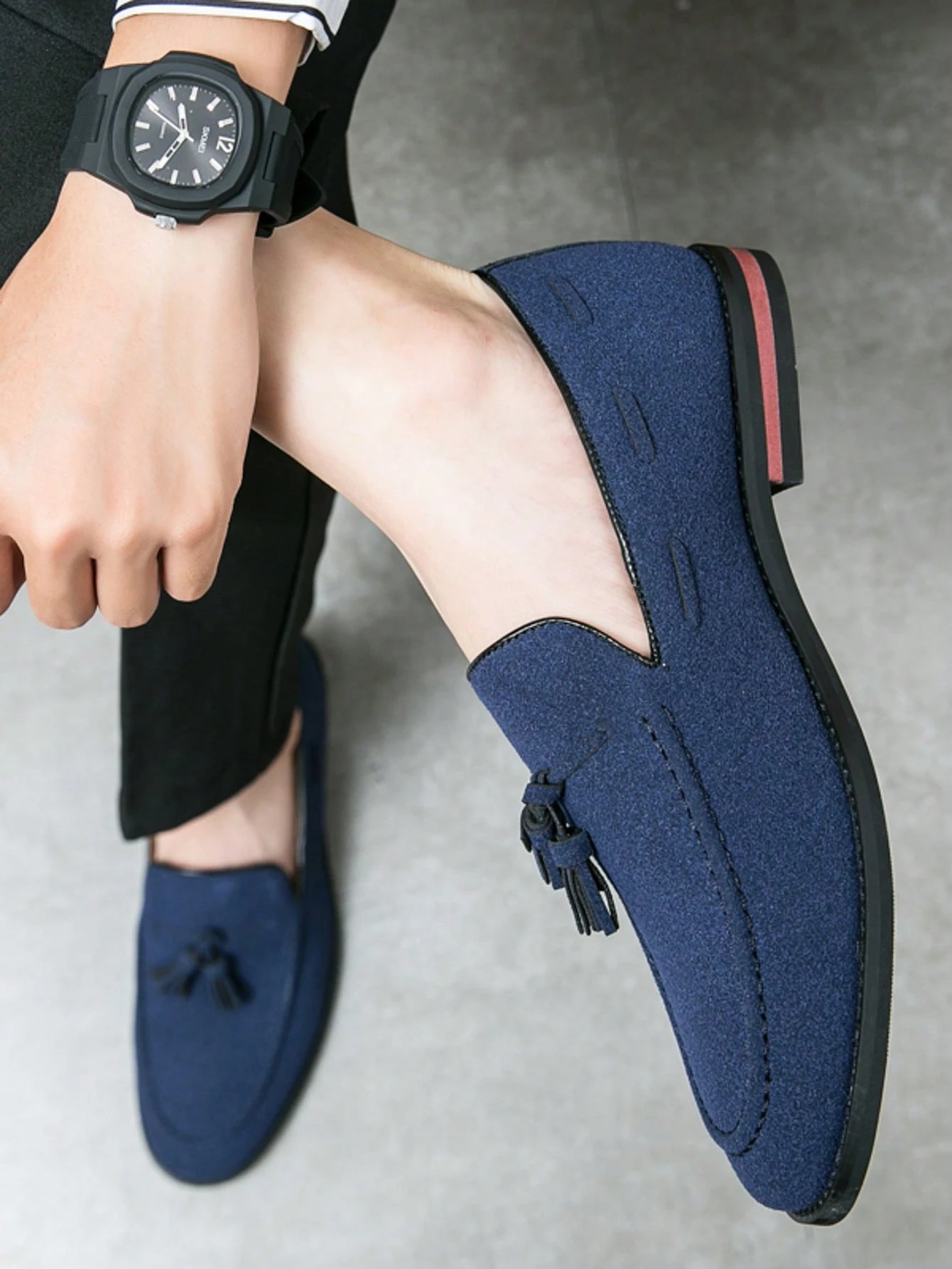 Mocassins mat de style britannique pour hommes avec glands et surpiqûres en haricot, — vue 11