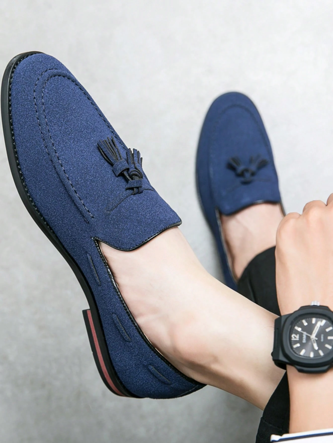Mocassins mat de style britannique pour hommes avec glands et surpiqûres en haricot, — vue 9