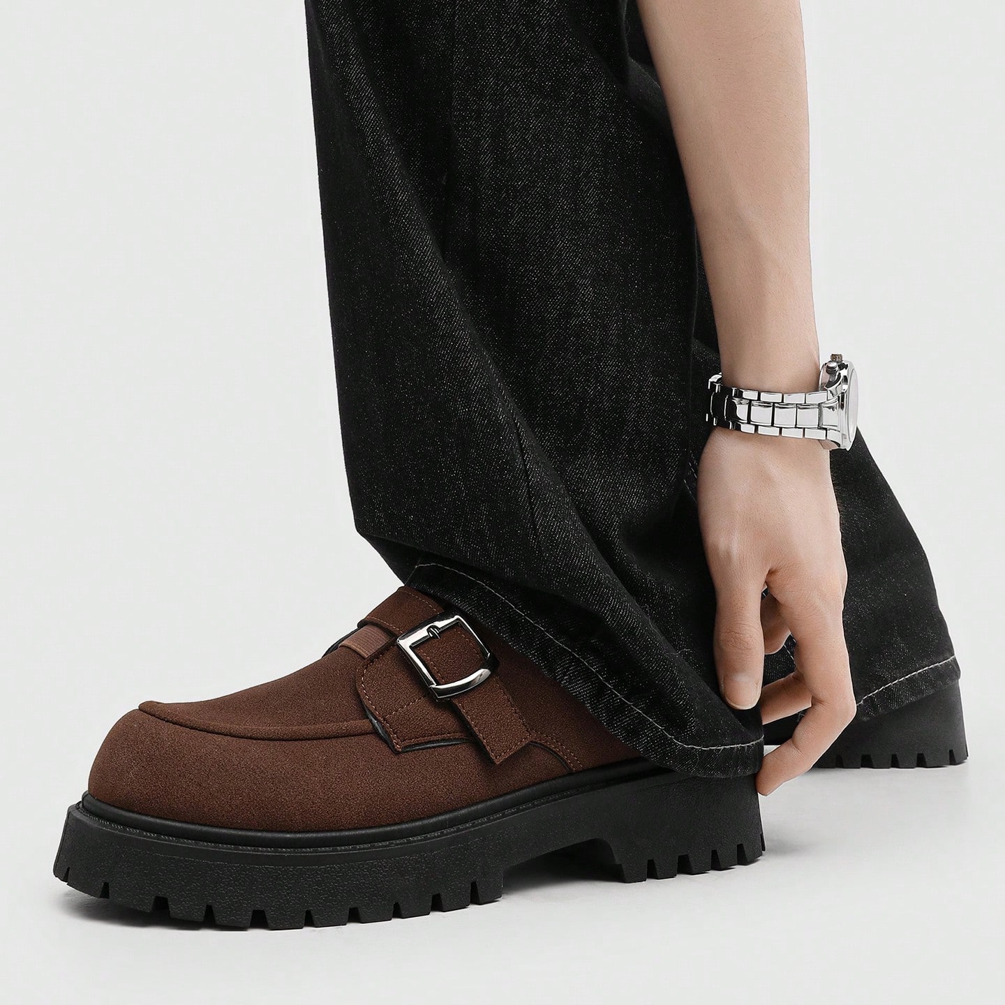Mocassins à semelle épaisse et bout rond pour hommes jeunes, chaussures Derby style — vue 8