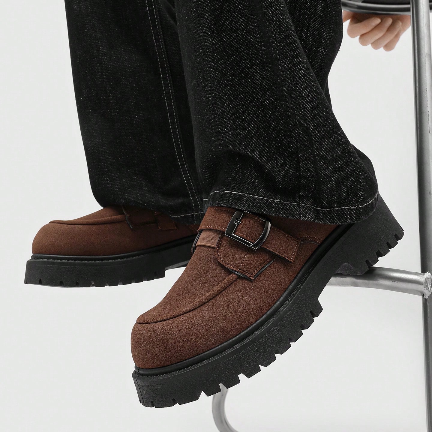 Mocassins à semelle épaisse et bout rond pour hommes jeunes, chaussures Derby style — vue 10