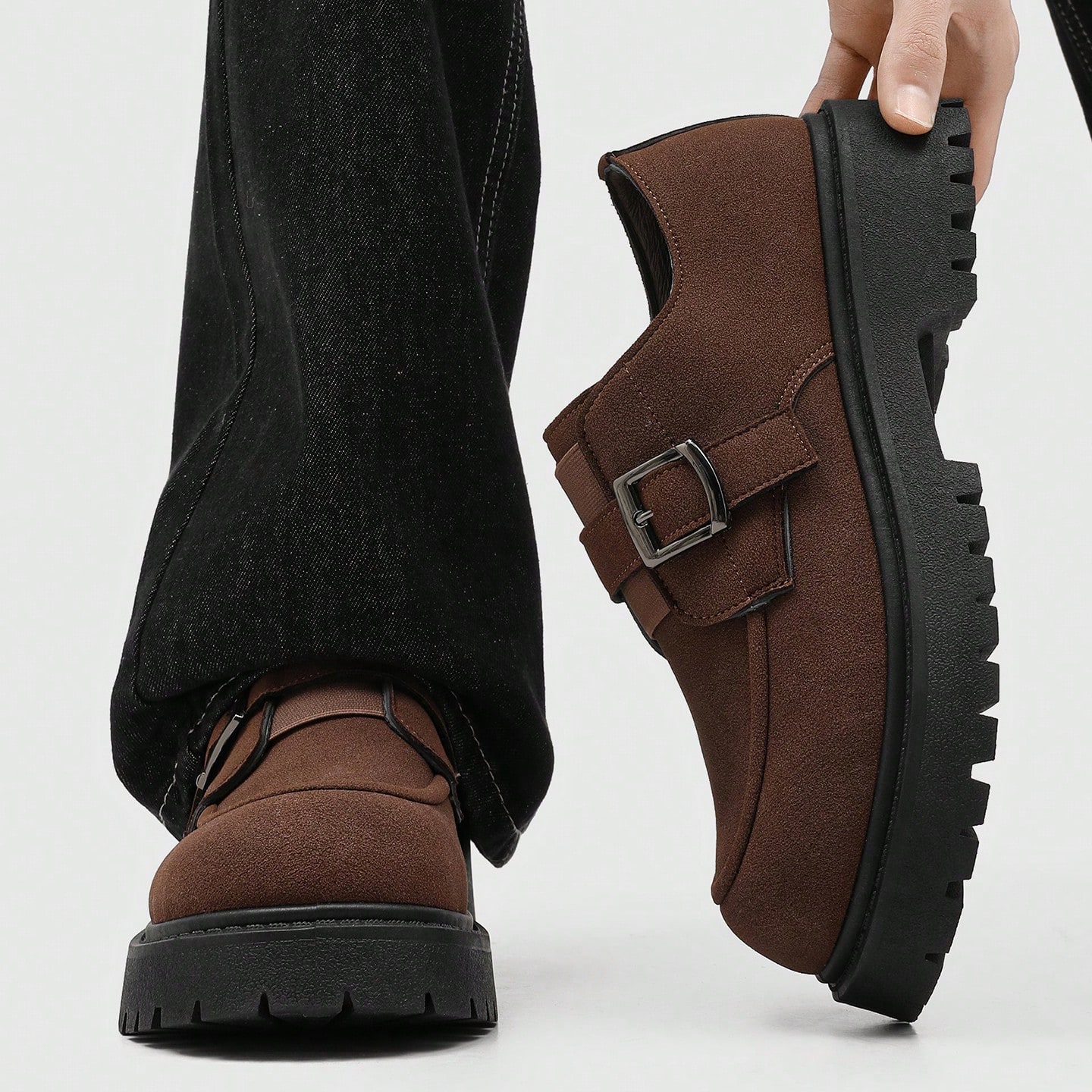 Mocassins à semelle épaisse et bout rond pour hommes jeunes, chaussures Derby style — vue 7