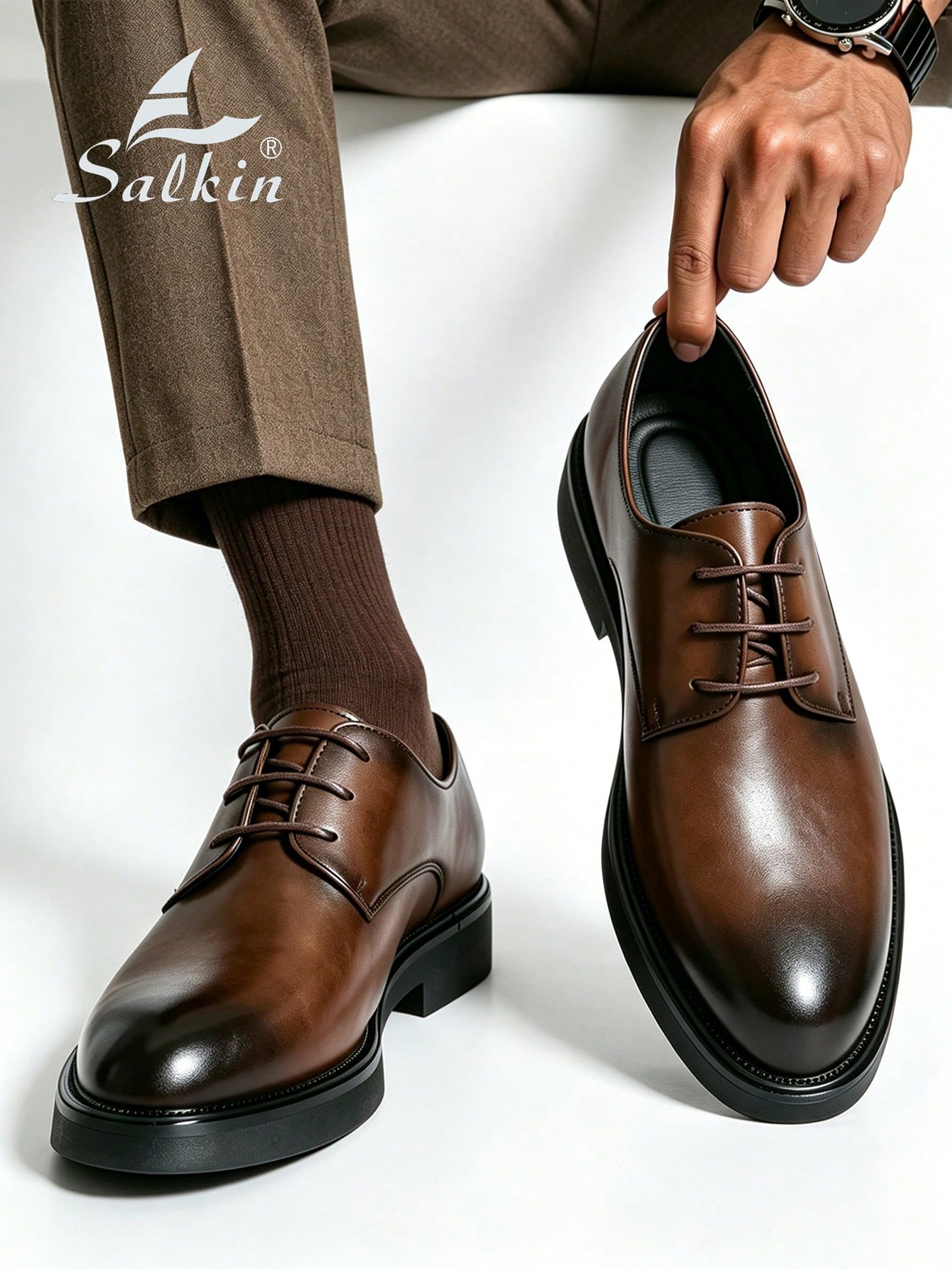 Salkin Chaussures de ville pour hommes de luxe vintage, chaussures Derby à lacets à bout