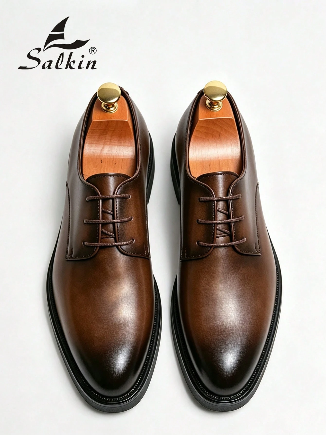Salkin Chaussures de ville pour hommes de luxe vintage, chaussures Derby à lacets à bout — vue 3
