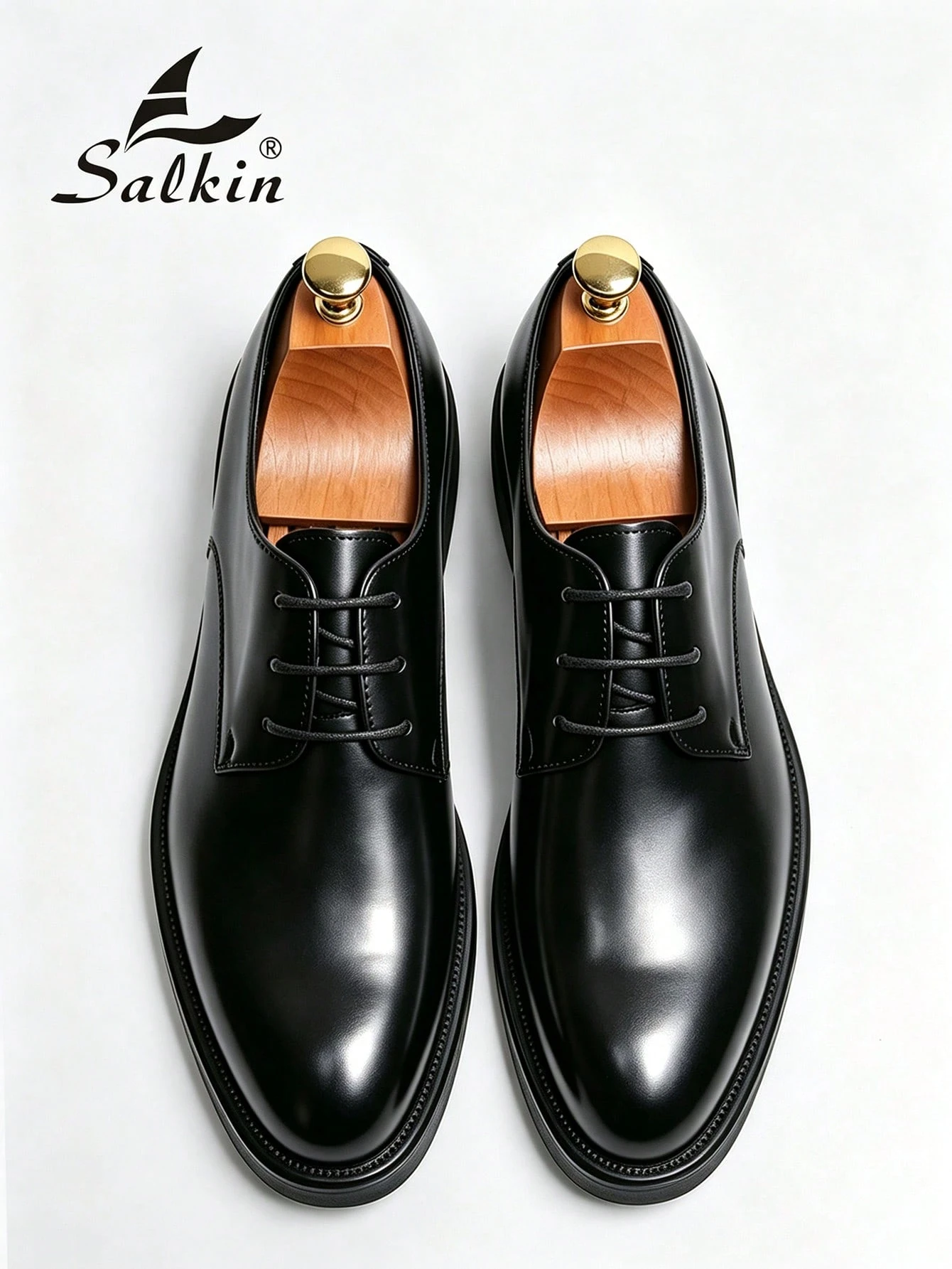 Salkin Chaussures de ville pour hommes de luxe vintage, chaussures Derby à lacets à bout — vue 4
