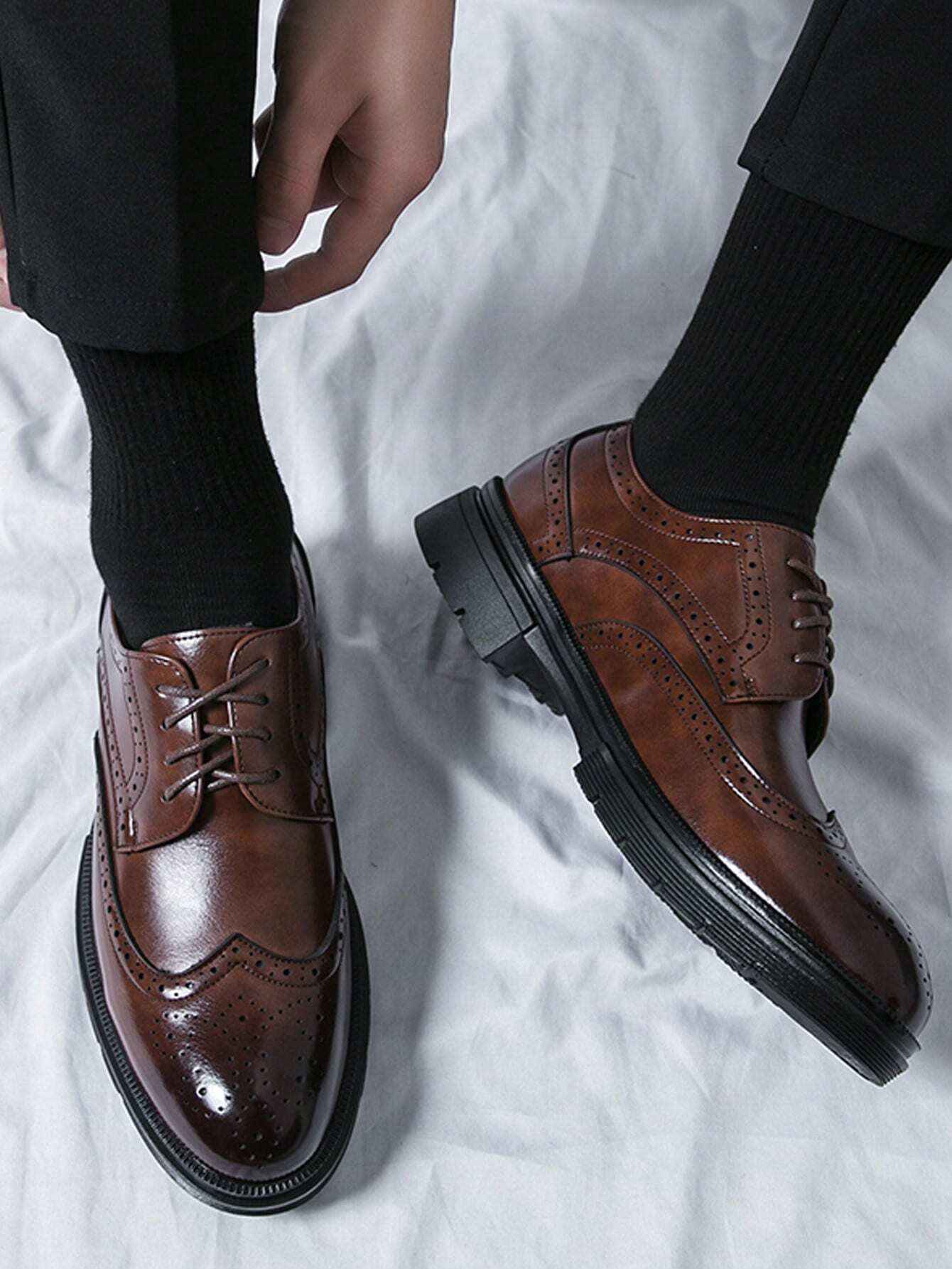 Chaussures habillées à lacets brogues pour hommes, marron, chaussures de marié