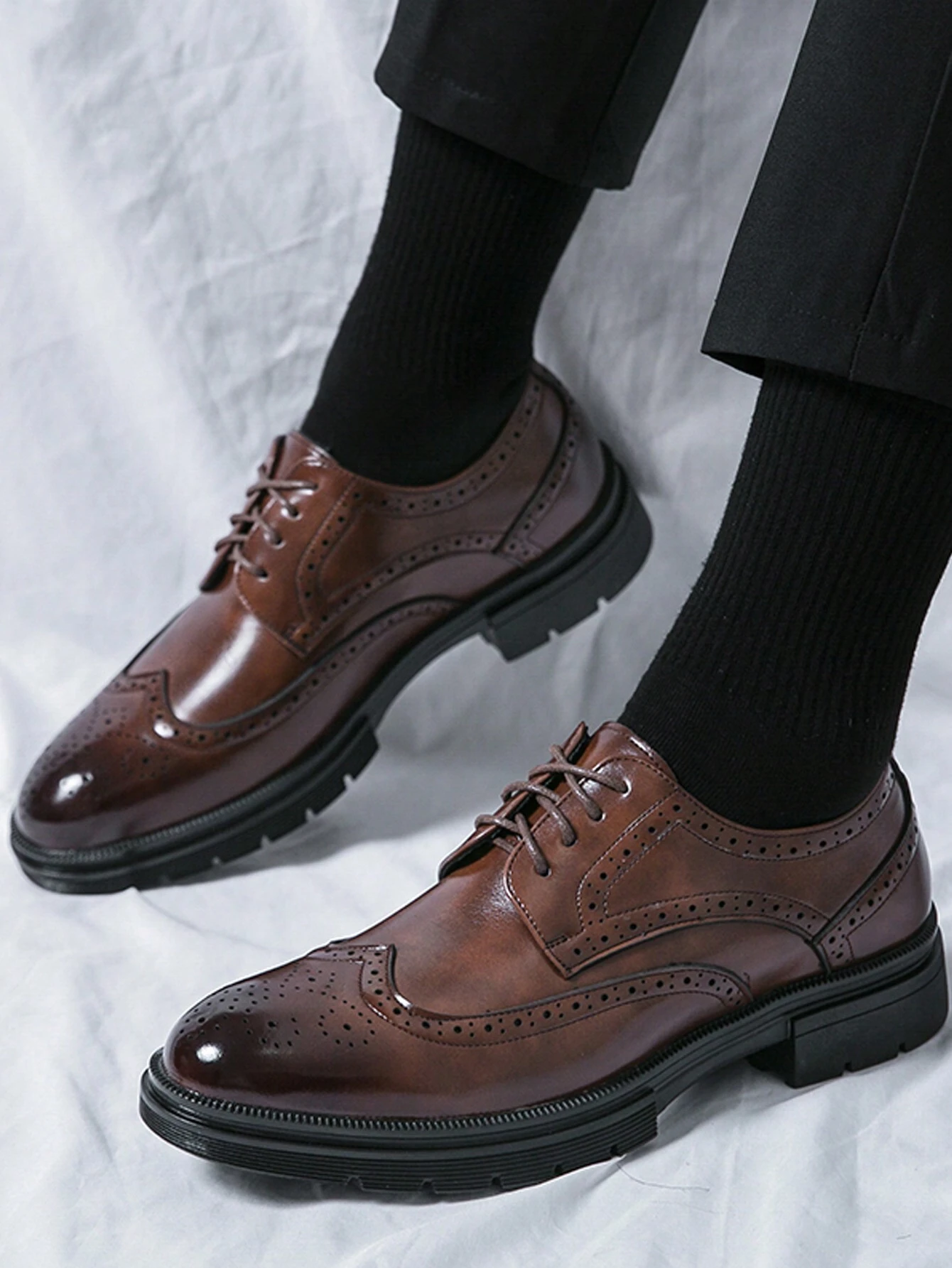 Chaussures habillées à lacets brogues pour hommes, marron, chaussures de marié — vue 5
