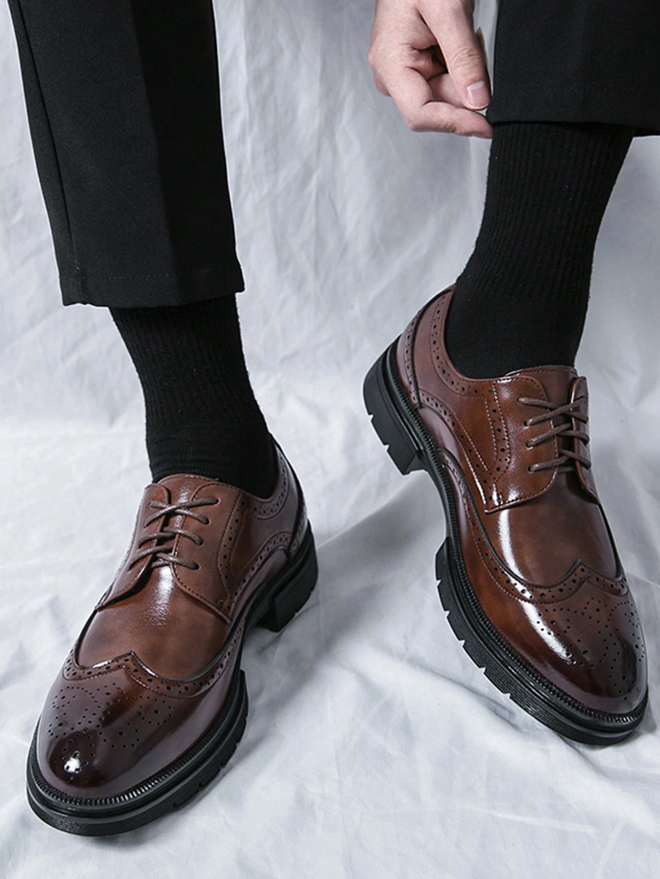 Chaussures habillées à lacets brogues pour hommes, marron, chaussures de marié — vue 3
