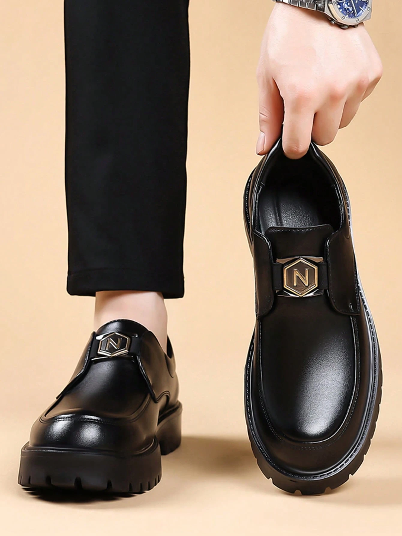 Mocassins formels à enfiler pour hommes, style britannique, semelle épaisse confortable, — vue 2