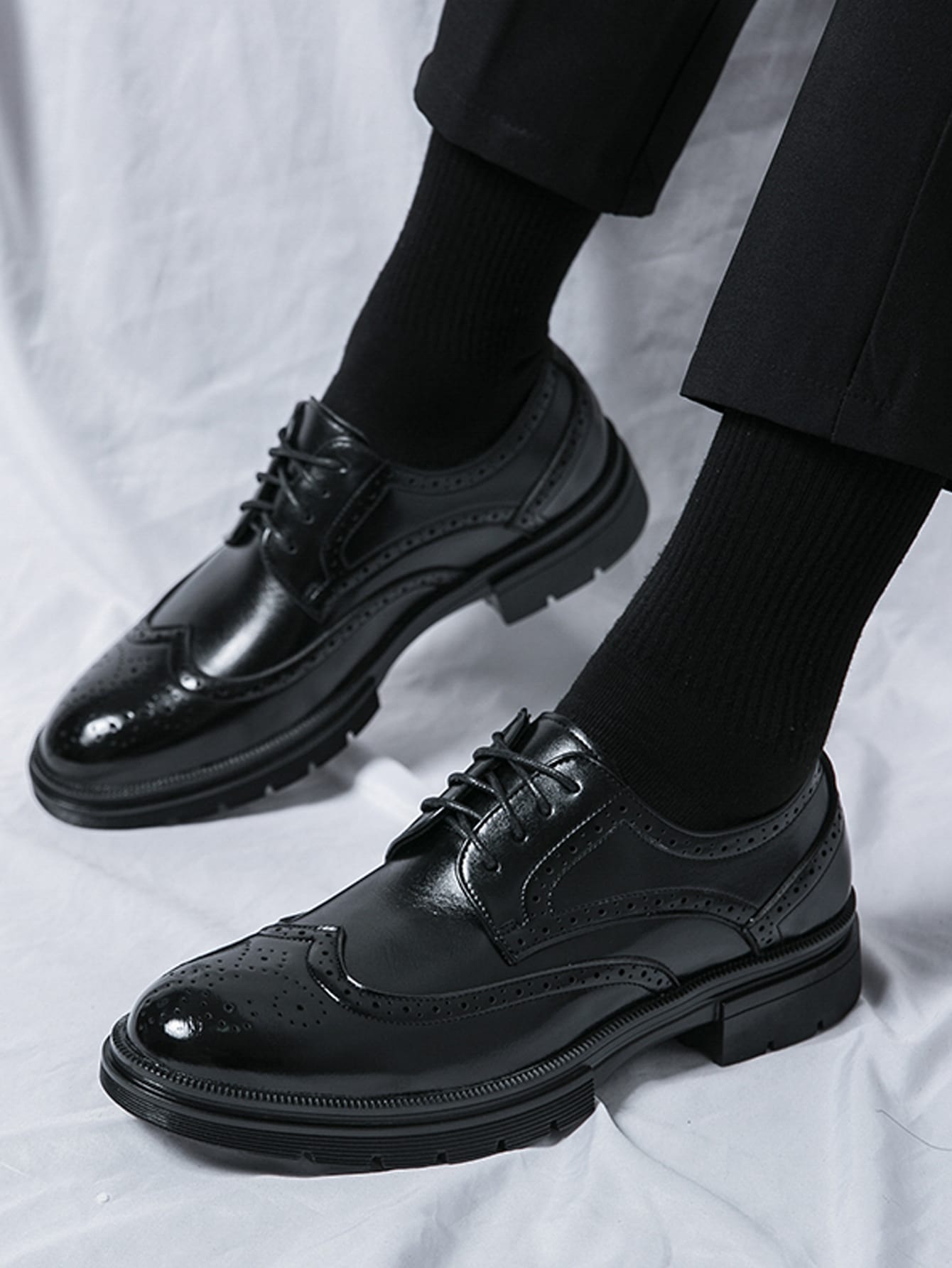 Chaussures habillées à lacets brogues pour hommes, marron, chaussures de marié — vue 4