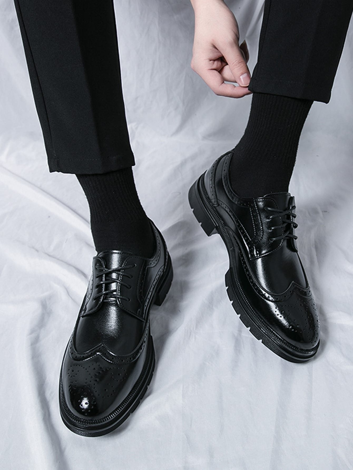 Chaussures habillées à lacets brogues pour hommes, marron, chaussures de marié — vue 2