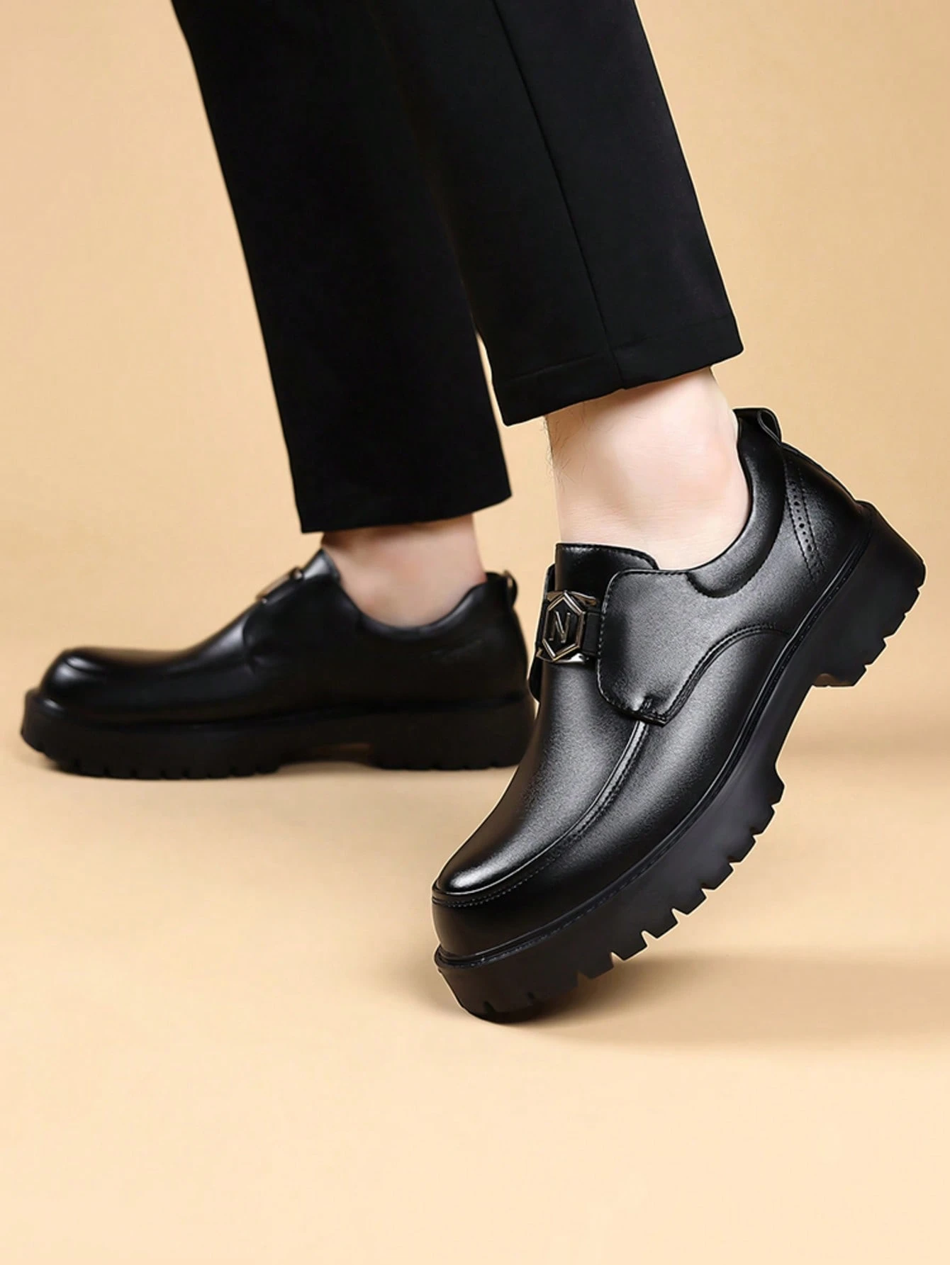 Mocassins formels à enfiler pour hommes, style britannique, semelle épaisse confortable, — vue 4