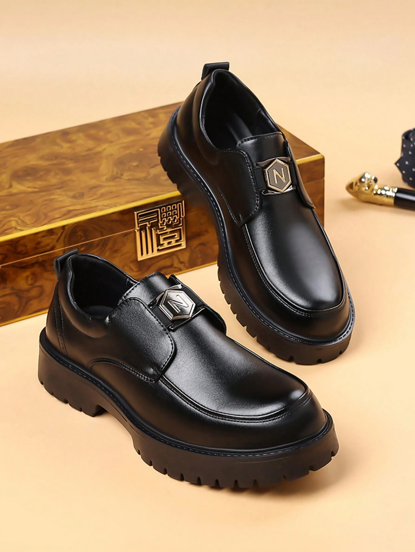 Mocassins formels à enfiler pour hommes, style britannique, semelle épaisse confortable, — vue 6