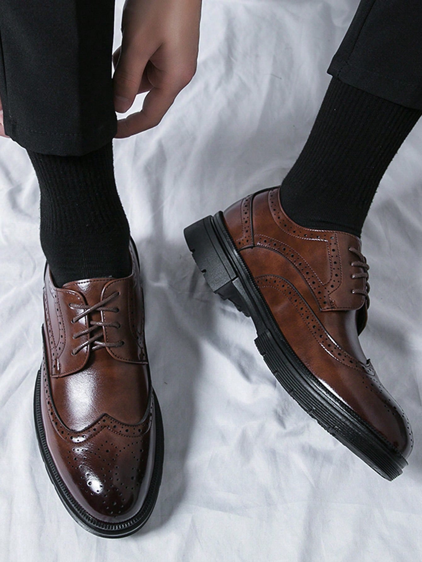Chaussures habillées à lacets brogues pour hommes, marron, chaussures de marié — vue 7