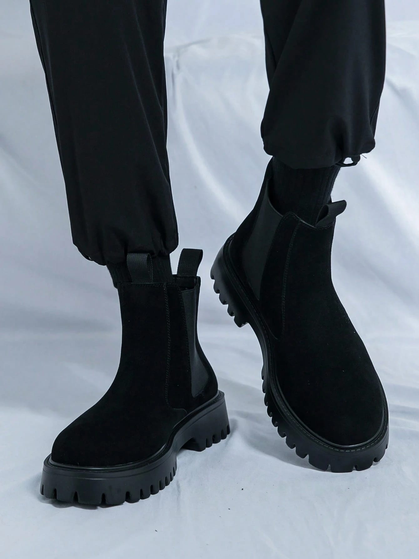 Bottes Chelsea pour hommes à enfiler, bout rond, bottes de cheville en PU, bottes de