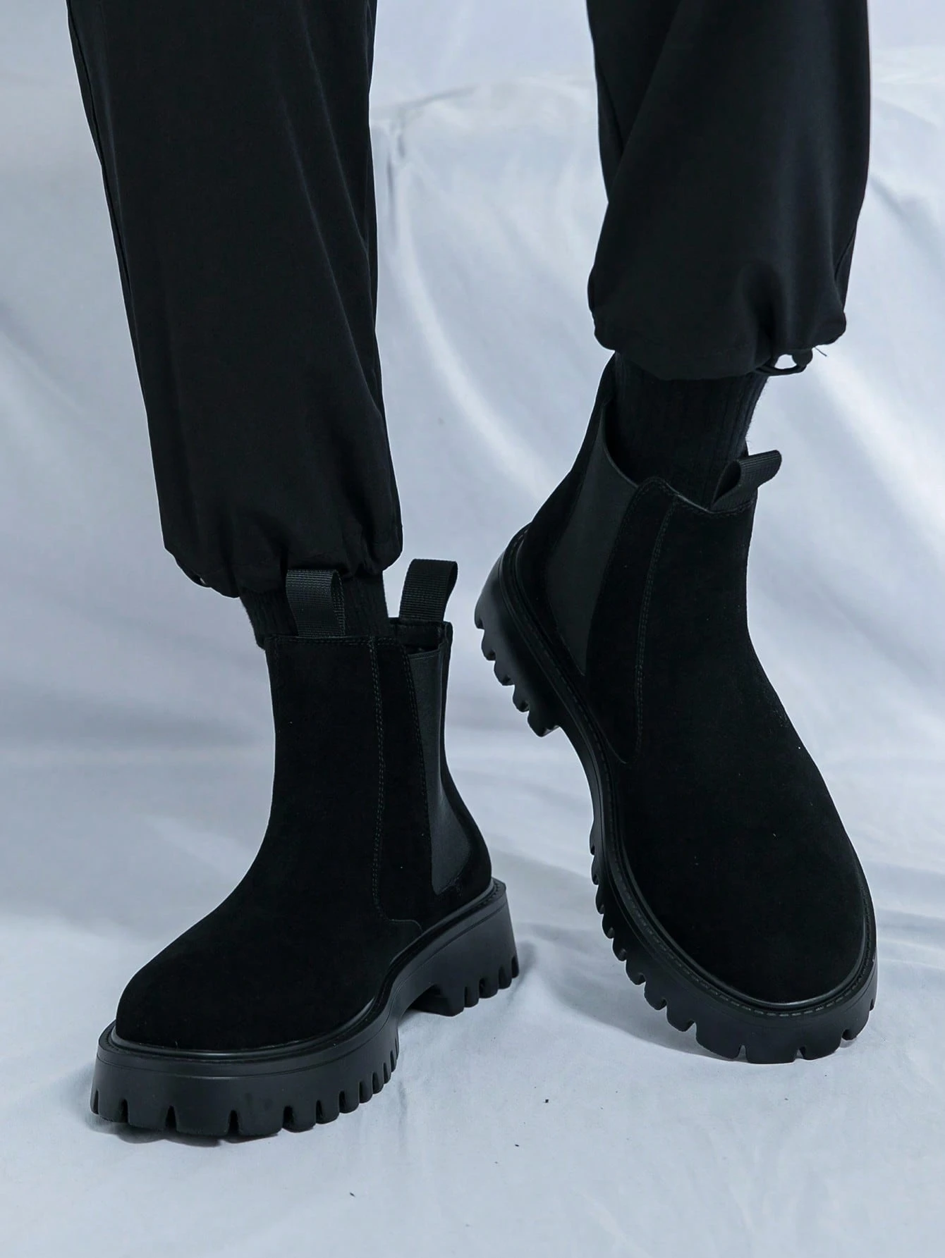 Bottes Chelsea pour hommes à enfiler, bout rond, bottes de cheville en PU, bottes de