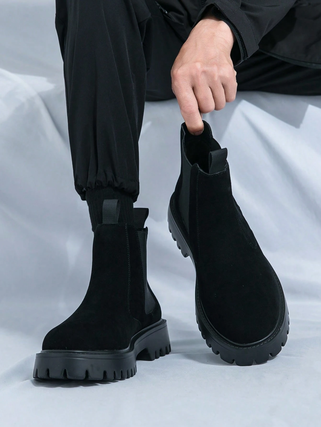 Bottes Chelsea pour hommes à enfiler, bout rond, bottes de cheville en PU, bottes de — vue 4